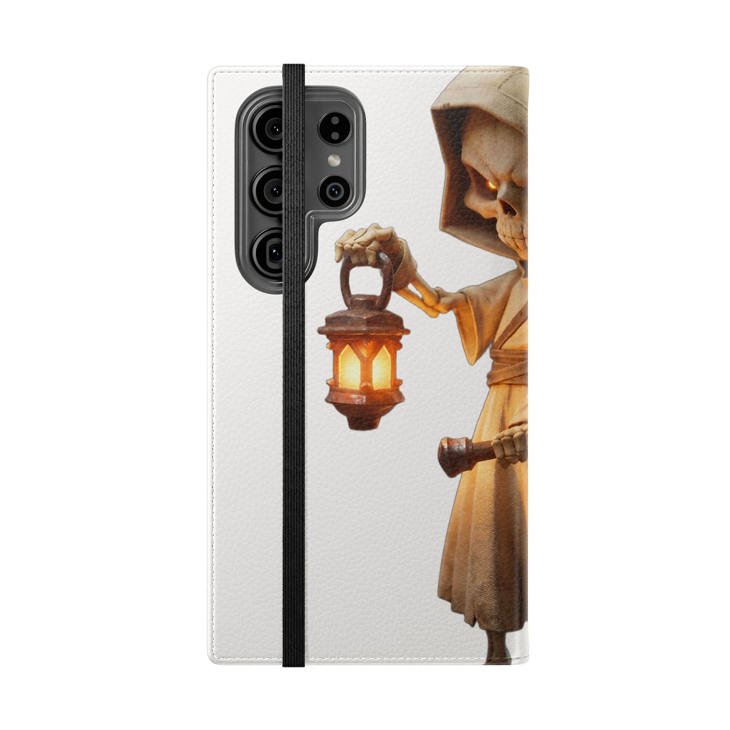 Lantern-Bearing Sentinel Flip Cases – Hooded Guardian with Scythe and Warm Glow