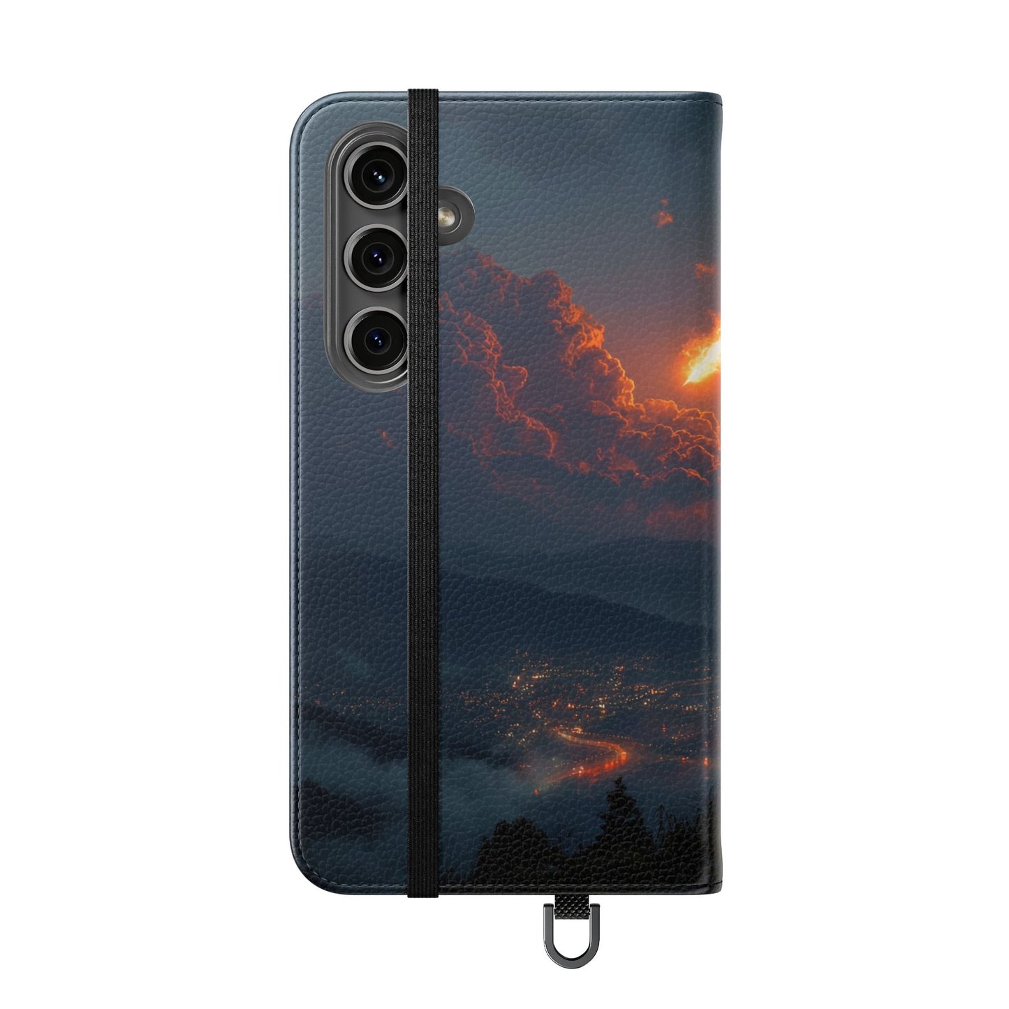 Meteor Over Valley Flip Cases – Crimson Sky Sentinel Cover