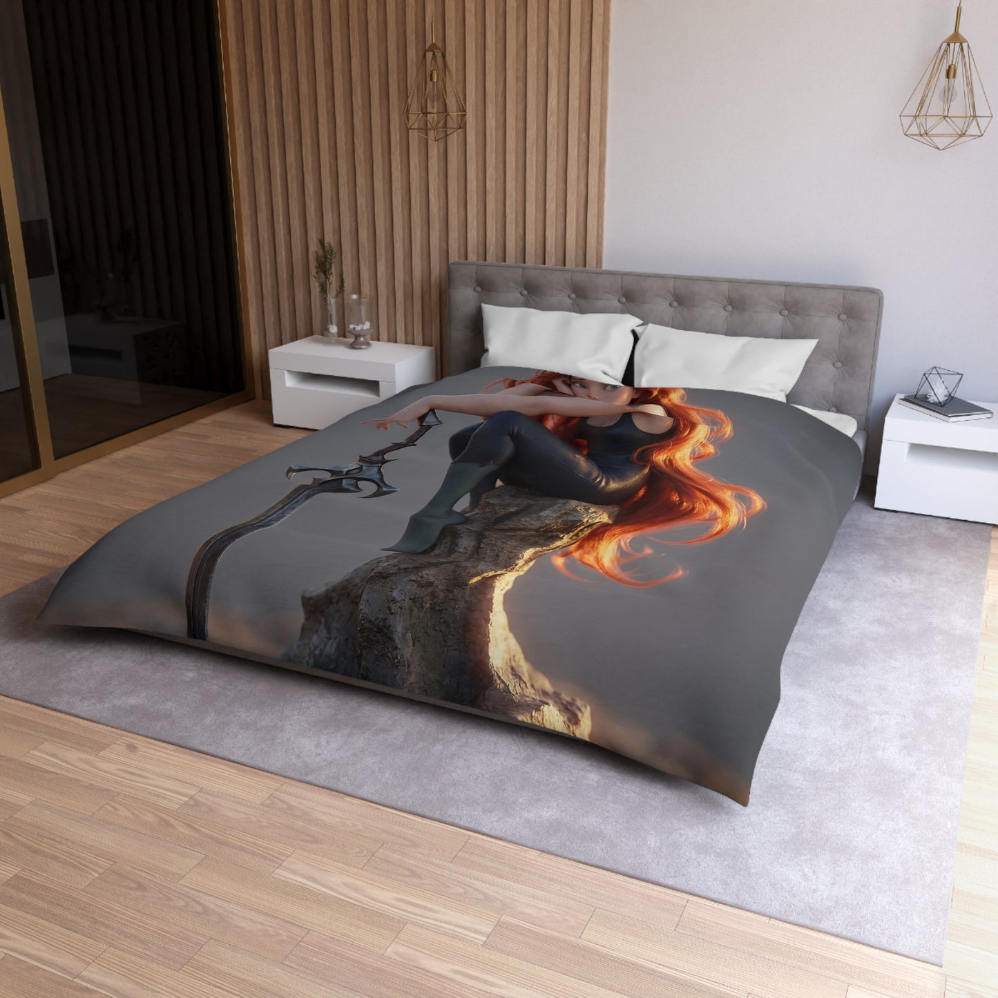 Crimson Sentinel Microfiber Duvet Cover – Sunset Warrior’s Resting Place