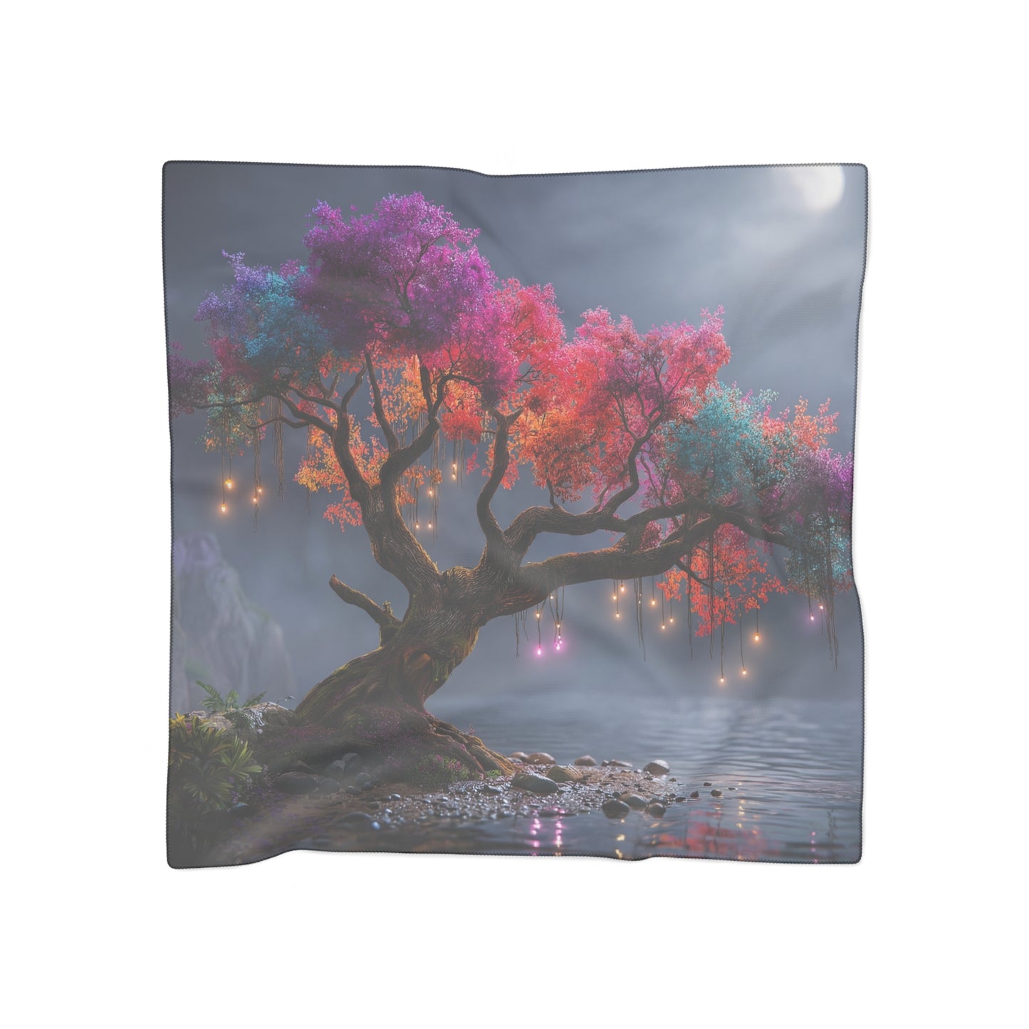 Chromatic Sentinel Tree Poly Scarf – Moonlit Rainbow Canopy