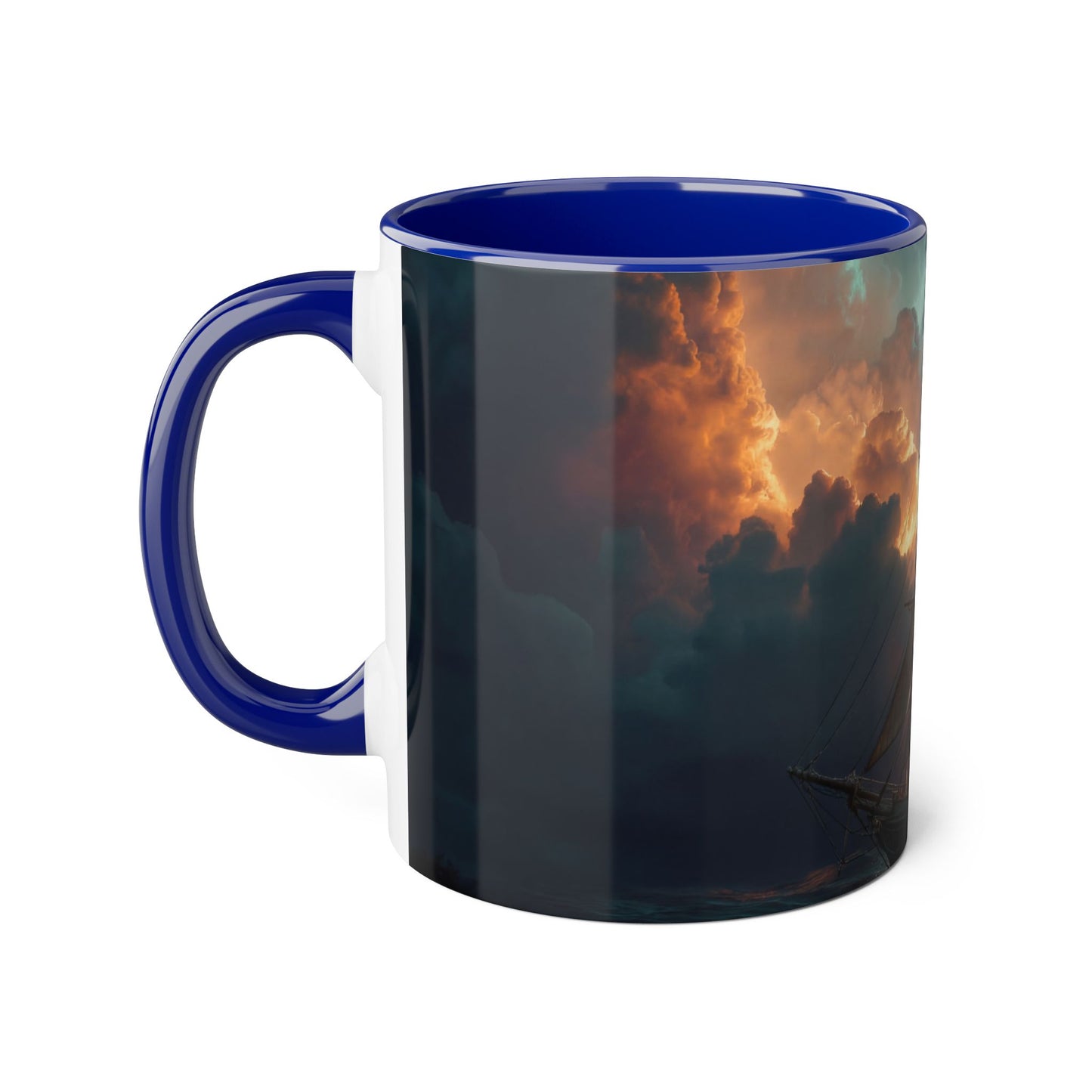 Storm-Braced Galleon Accent Mugs, 11oz – Amber Sail & Obsidian Sea