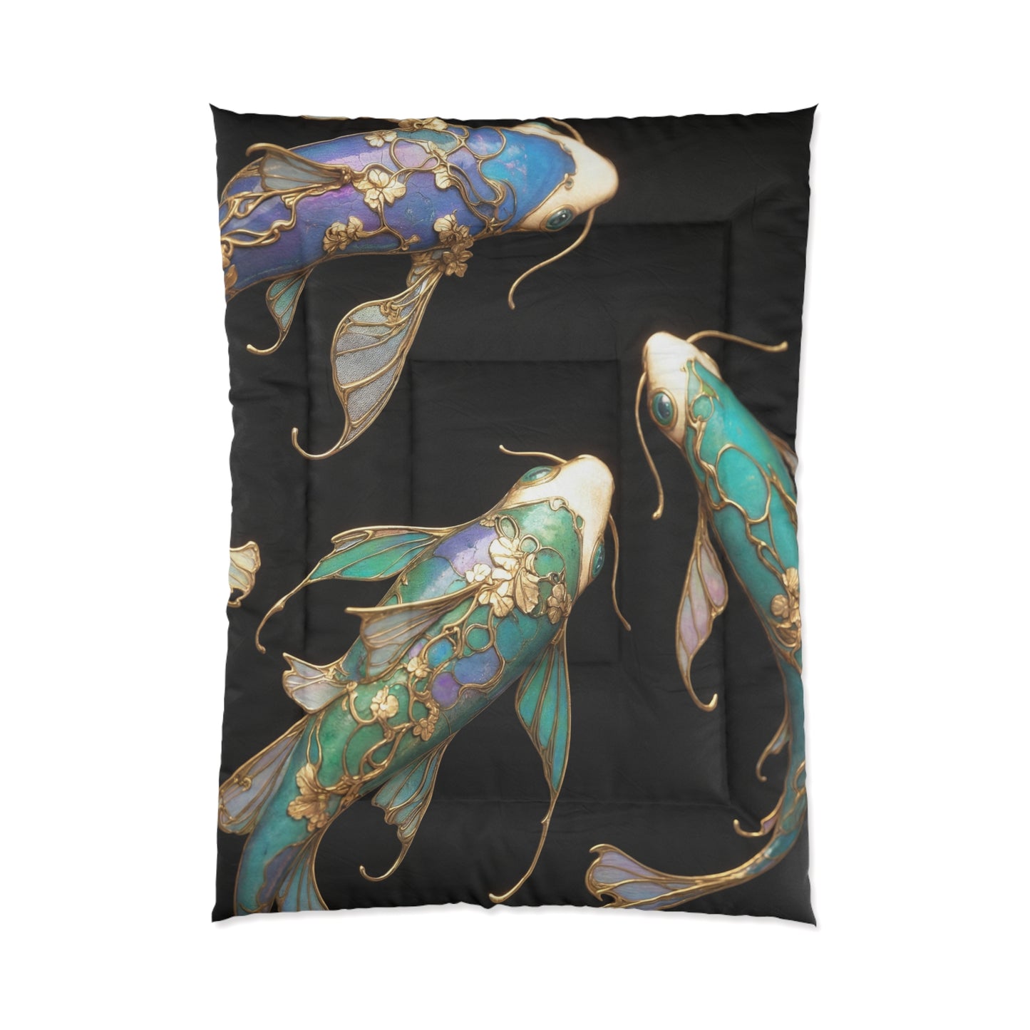 Art Nouveau Koi Comforter – Luminous Azure & Gold Dreamscape