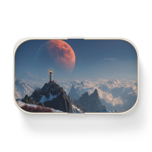 Lunar Lighthouse Bento Lunch Box – Snow-Capped Peak Under Crimson Moon