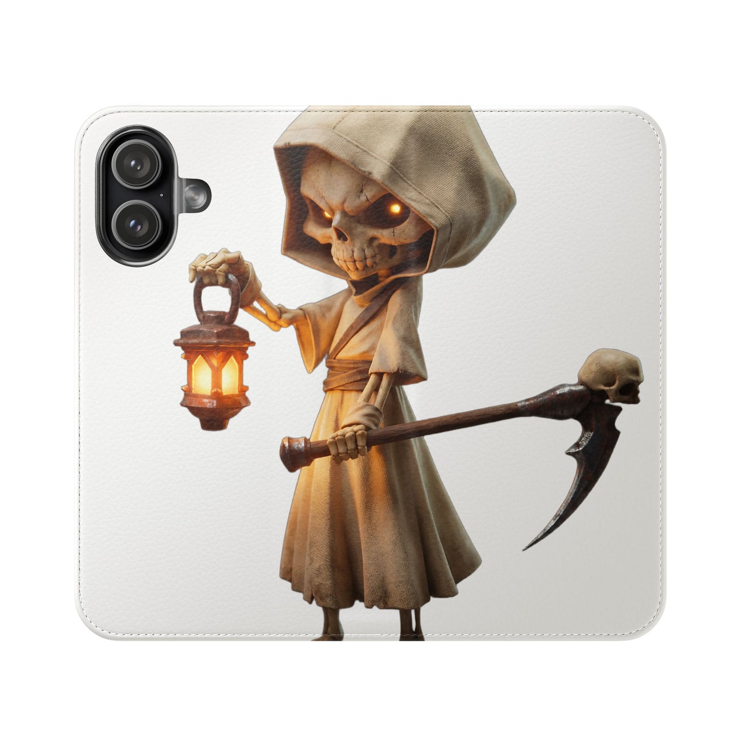 Lantern-Bearing Sentinel Flip Cases – Hooded Guardian with Scythe and Warm Glow