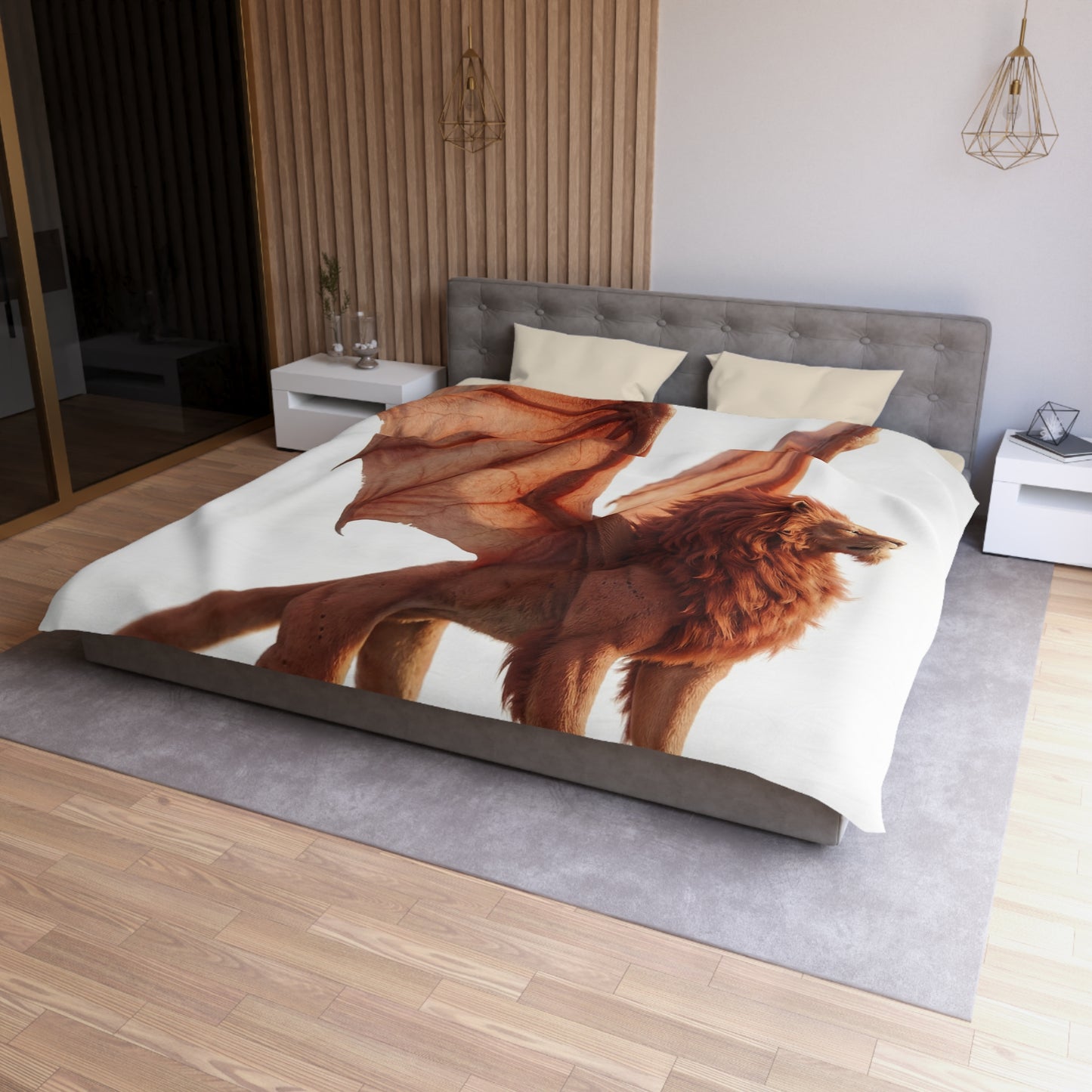 Winged Lion Sentinel Microfiber Duvet Cover – Sunset Throne of Warmth