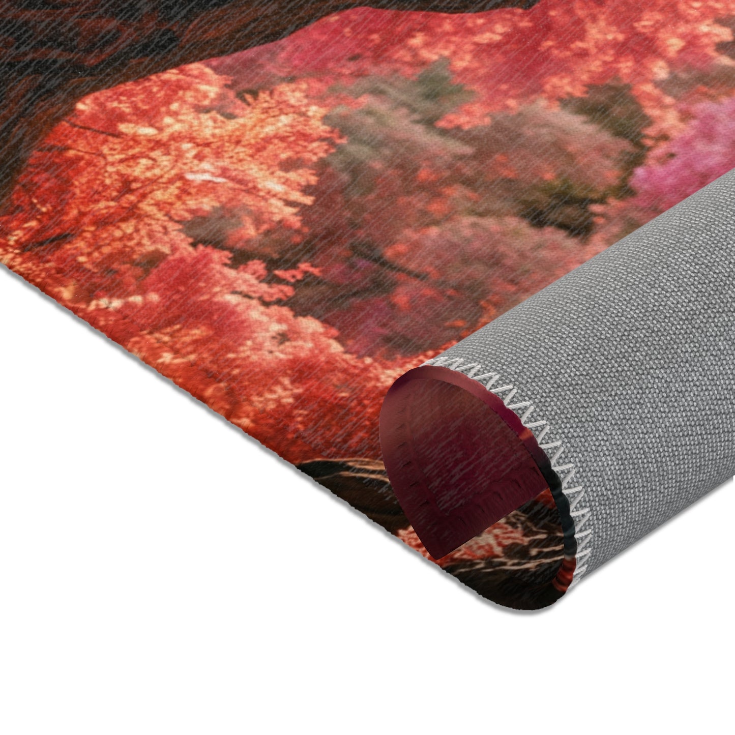Crimson Canopy Love Rug – Sunset Embrace Under Whispering Trees