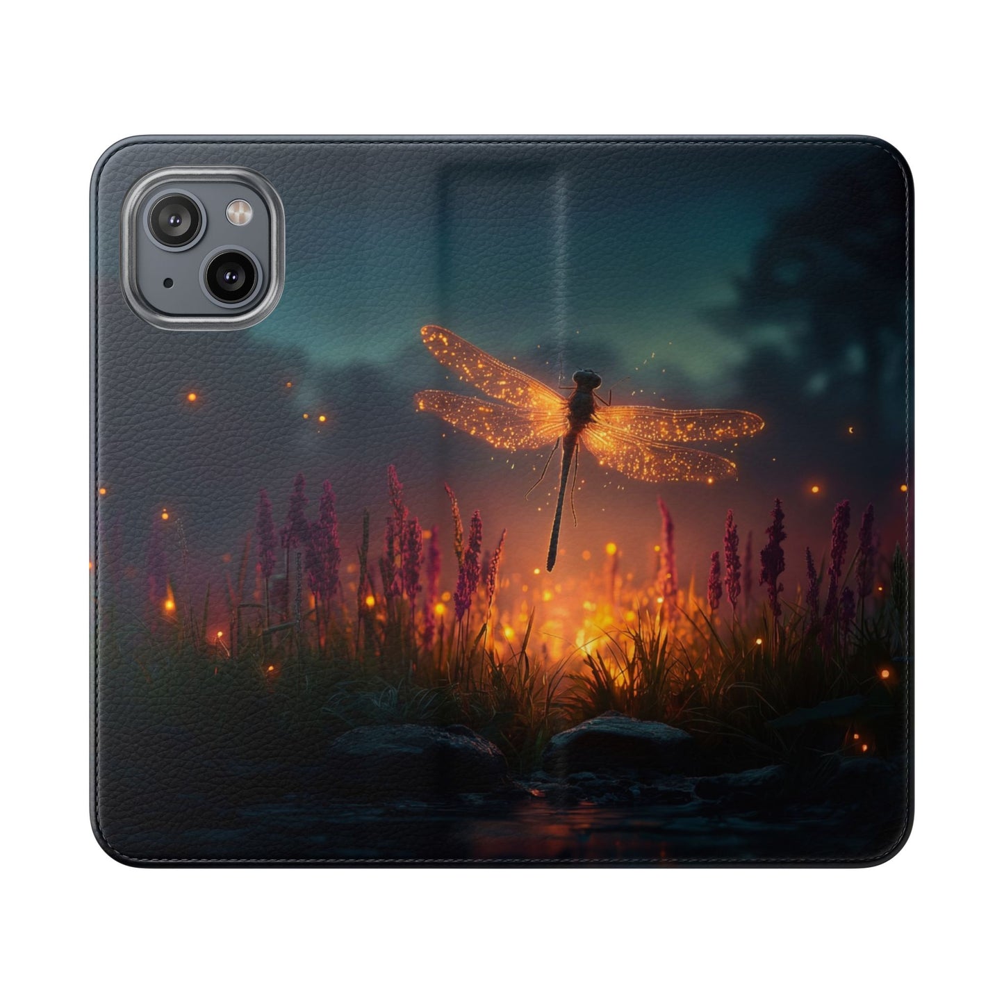 Bioluminescent Dragonfly Flip Cases – Glowing Amber Wings Over Twilight Marsh