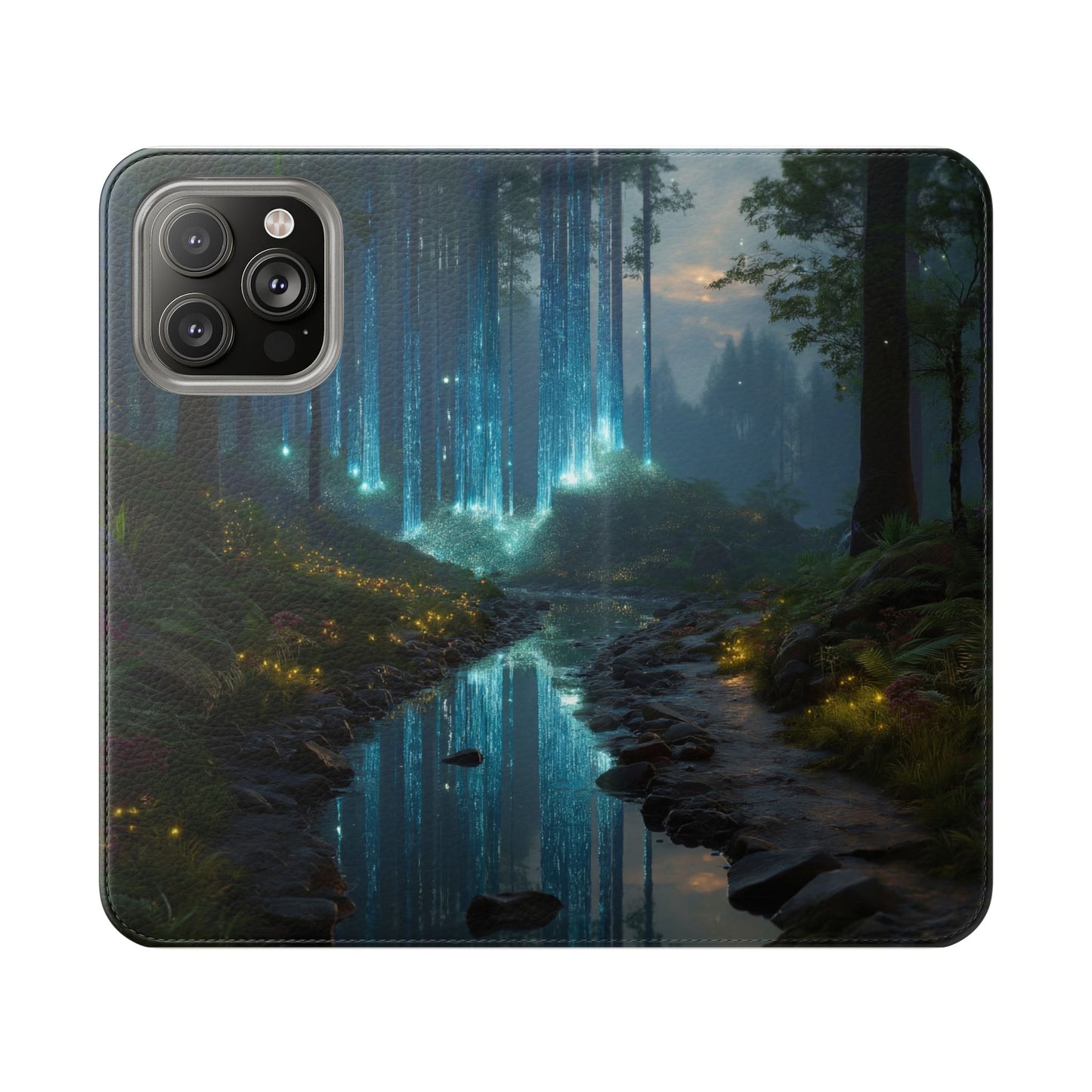 Bioluminescent Forest Flip Cases – Cyan Lightfall Stream Cover