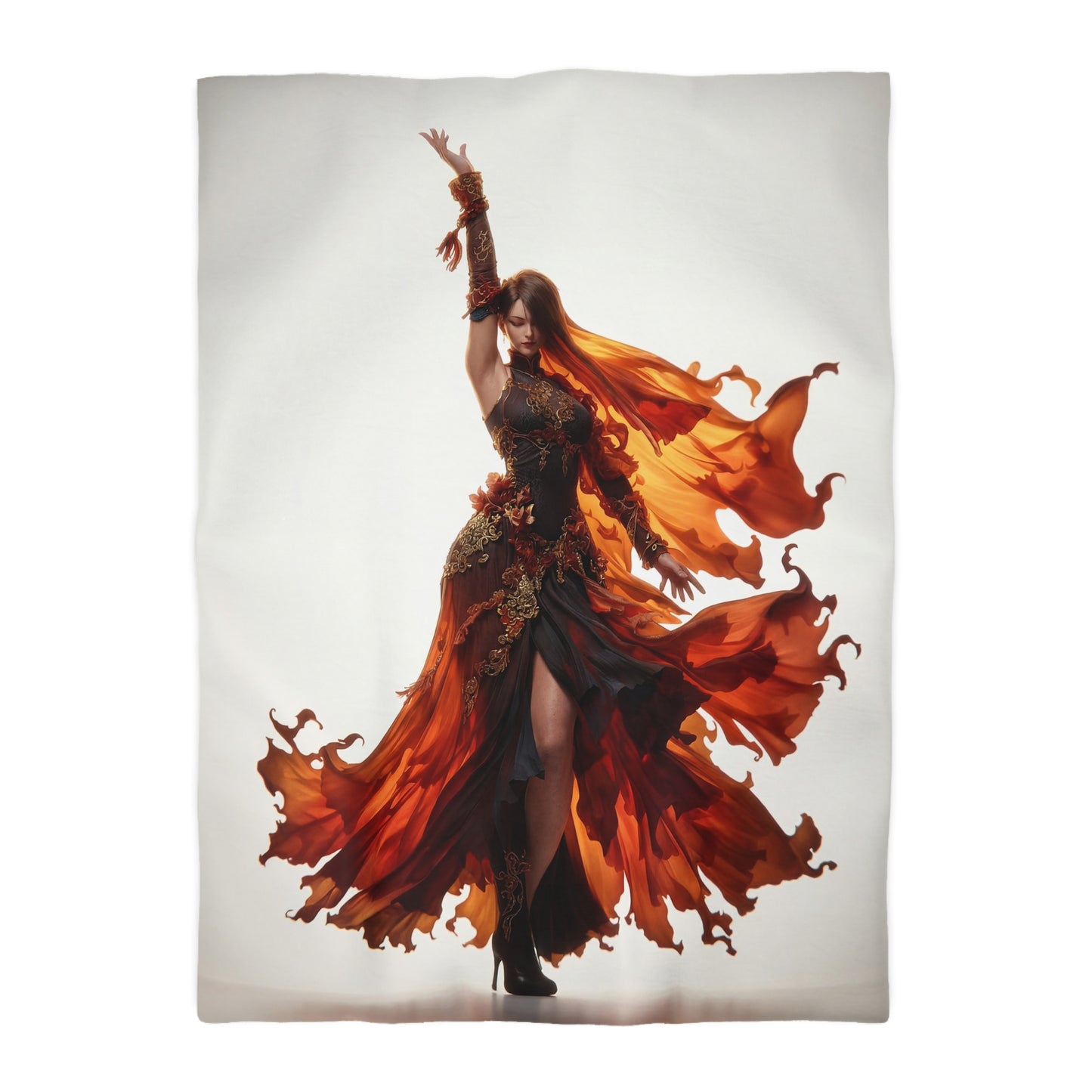 Crimson Phoenix Dancer Microfiber Duvet Cover – Flame-Swept Elegance