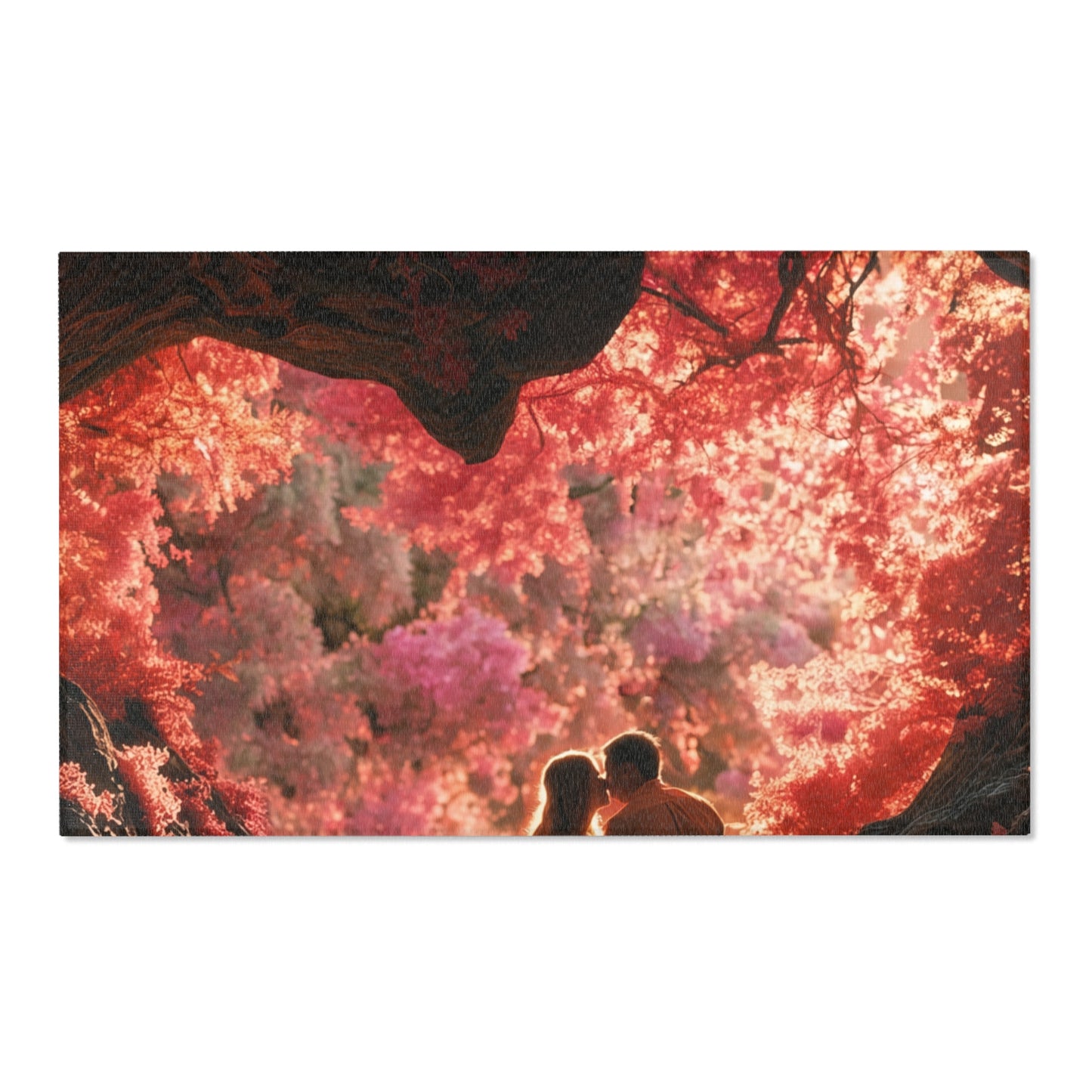Crimson Canopy Love Rug – Sunset Embrace Under Whispering Trees