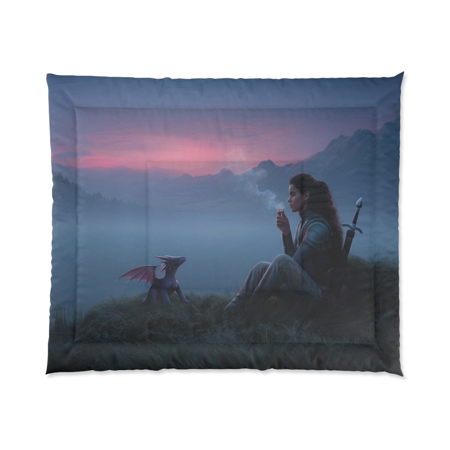 Quiet Sentinel Comforter – Dragon and Knight Twilight Dreamscape