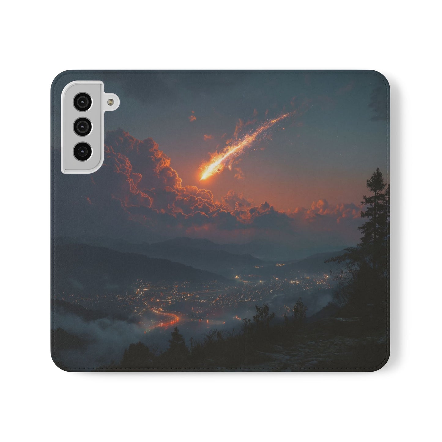 Meteor Over Valley Flip Cases – Crimson Sky Sentinel Cover