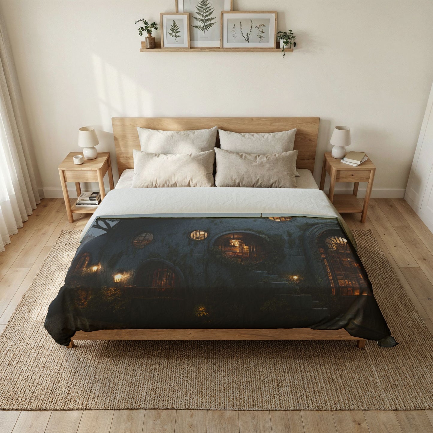 Moss-Grown Dome House Duvet Cover – Cobblestone Street Dreamscape