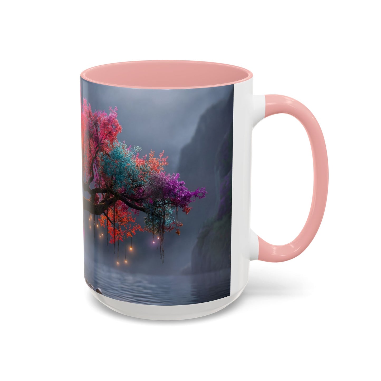 Prismatic River Tree Accent Coffee Mug (11, 15oz) – Neon Canopy Moonlight Reflections