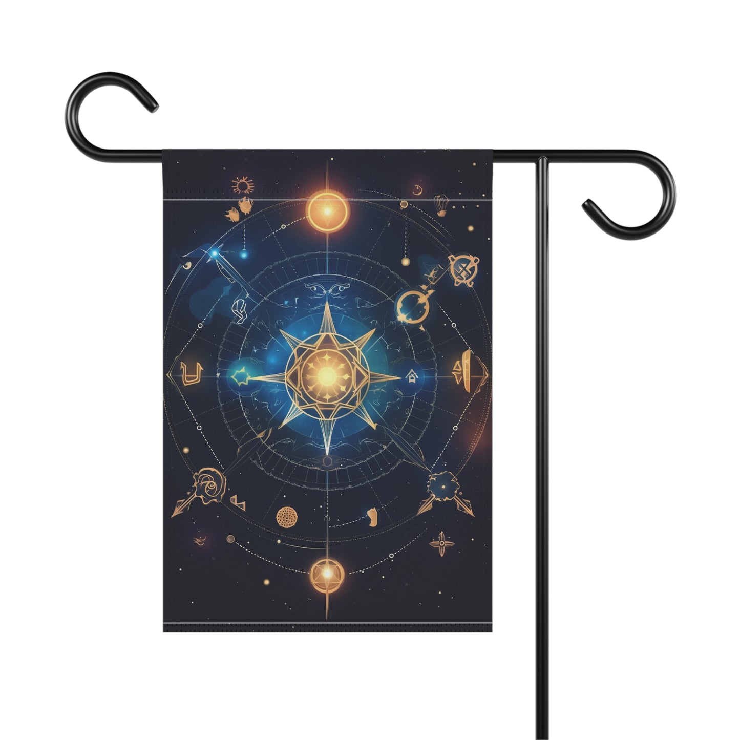 8K, high resolution detailed vector illustration poster, stars, celestial symbols, glowing accents - Garden & House Banner