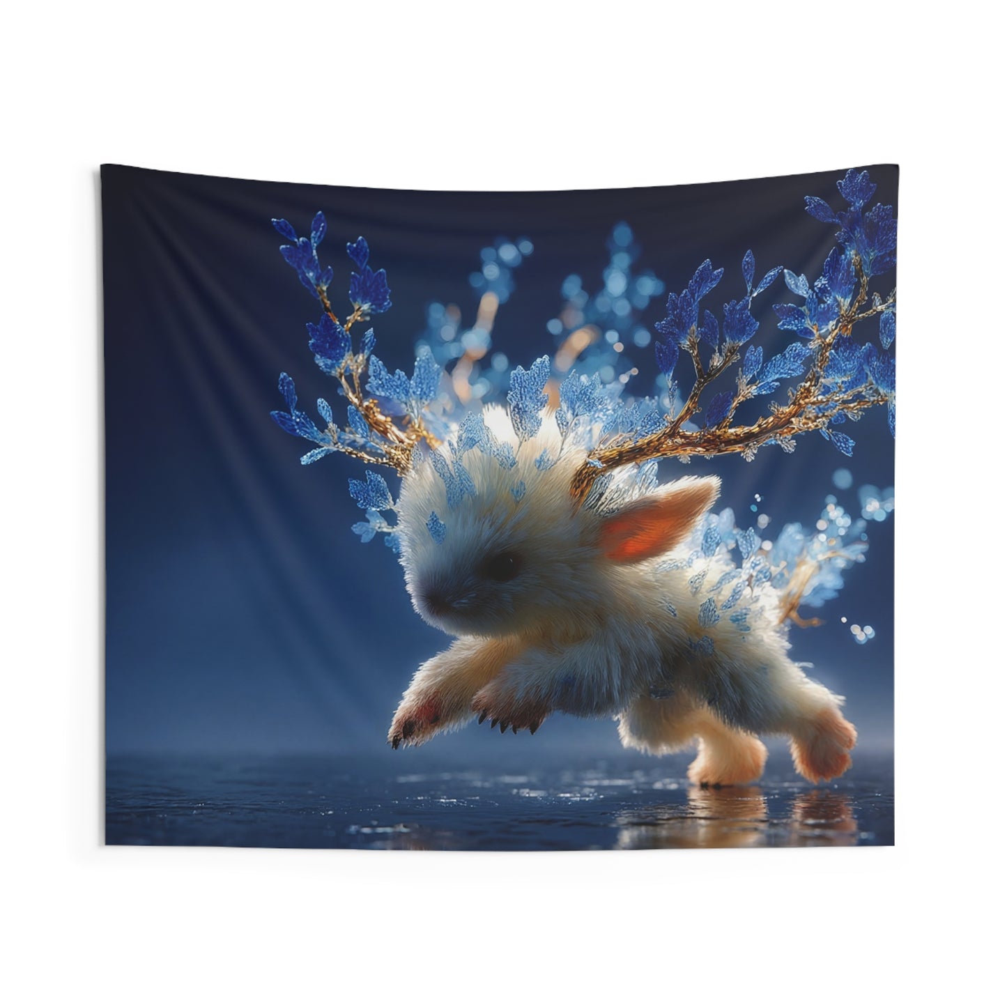 Frostbloom Bunny Indoor Wall Tapestries – Dancing with Ice-Glitter Branches
