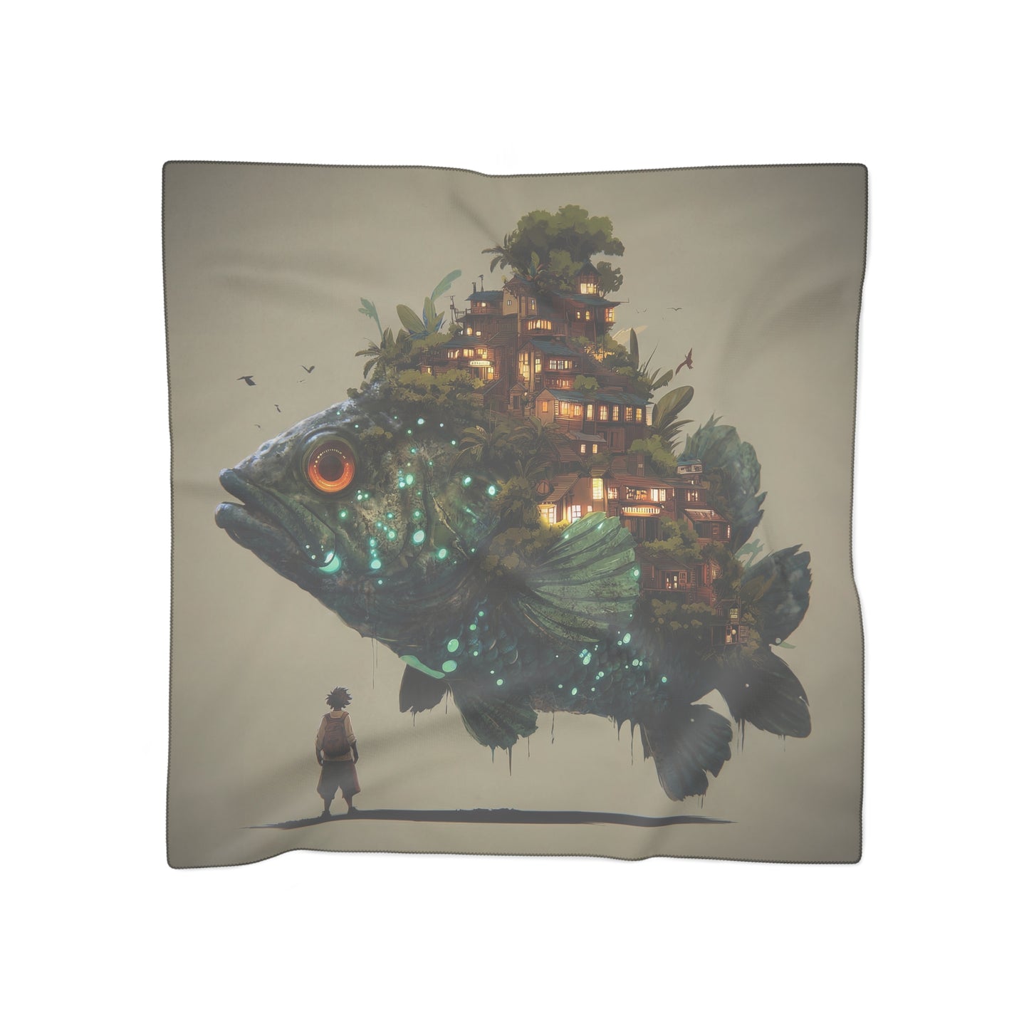 Bioluminescent Fish Village Scarf – Whispers of the Deep Ocean