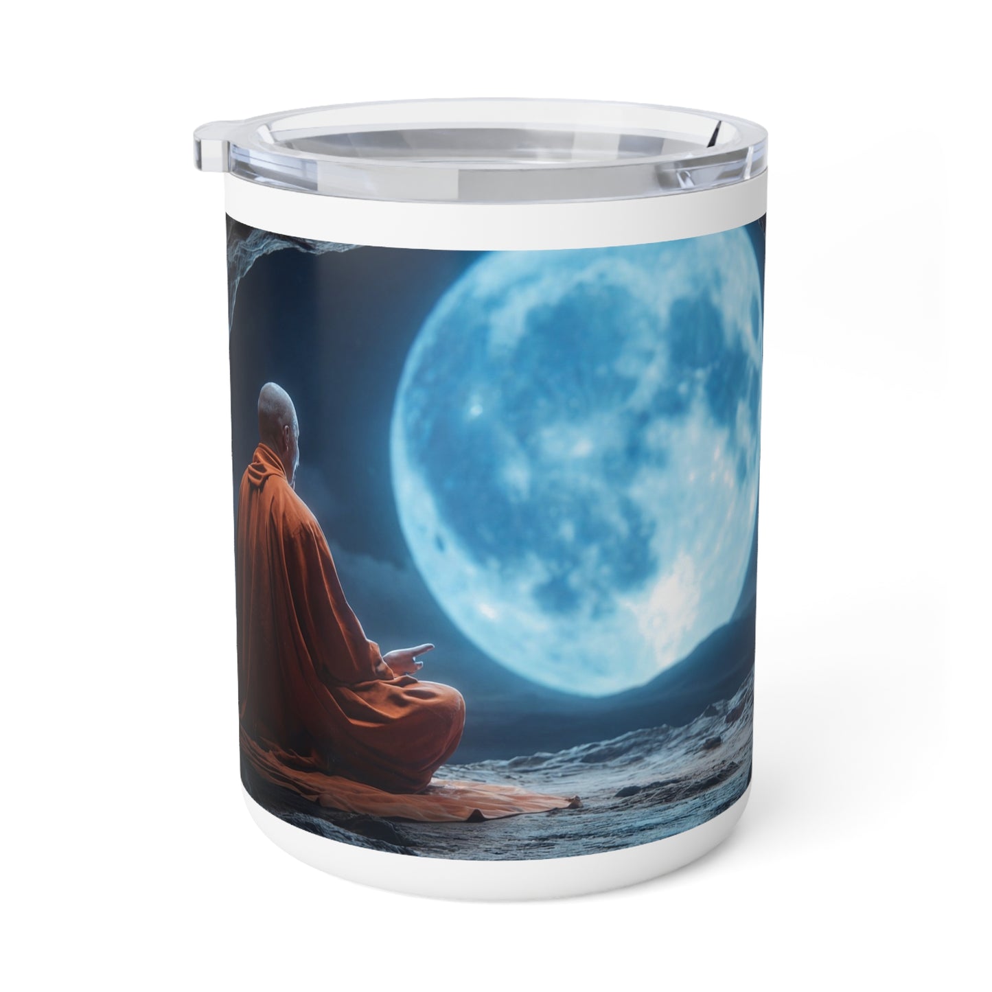 Moonlit Monk Meditation Mug – Serene Blue Glow Night Scene