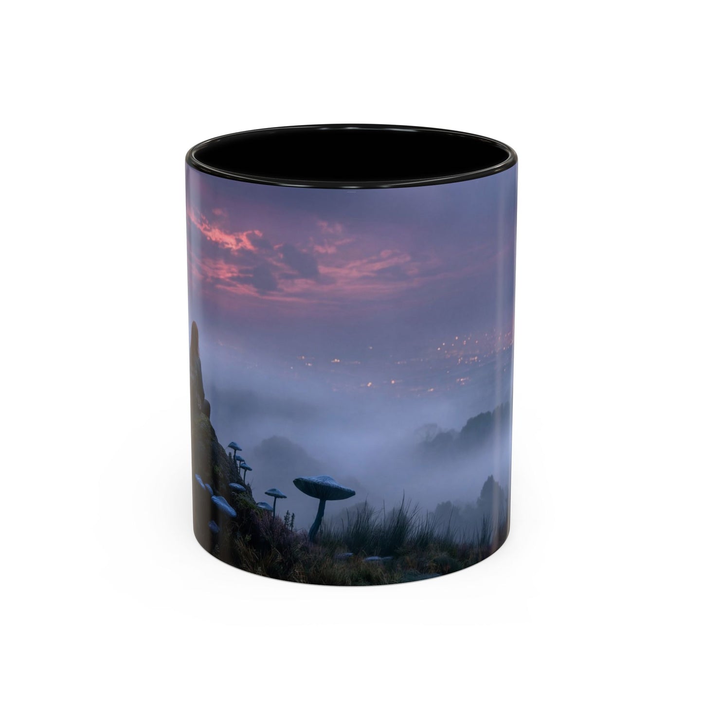 Moonlit Mycophile Accent Coffee Mug (11, 15oz) – Twilight Guardian of the Fungal Peaks
