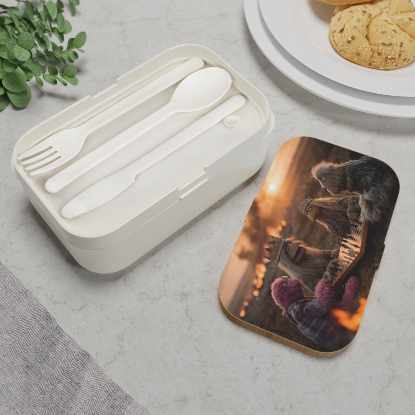 Sunset Chess Kings Bento Lunch Box – Whimsical Puppet Strategy Session