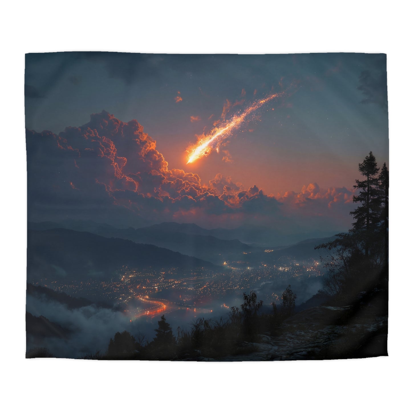 Meteor Firefall Microfiber Duvet Cover – Twilight Mountain Cityscape