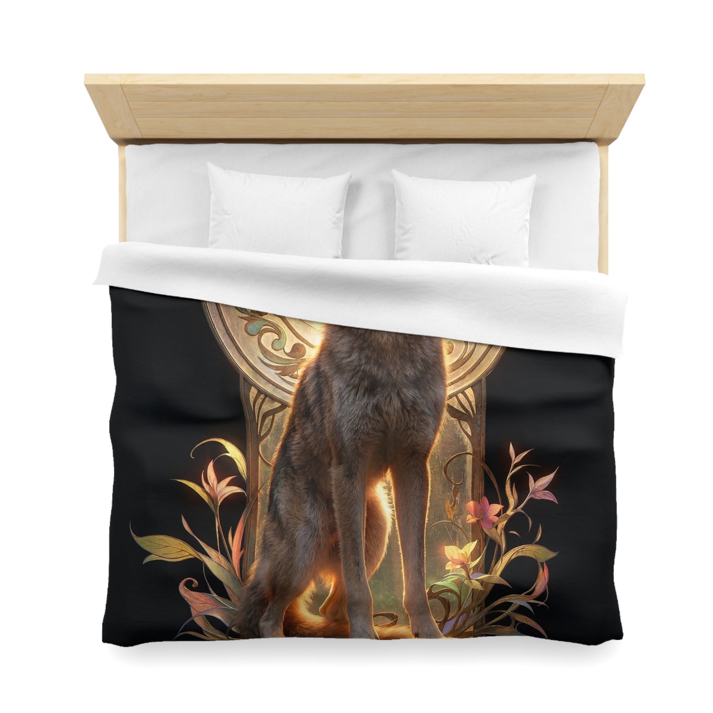 Regal Wolf Throne Microfiber Duvet Cover – Golden Light Through Art Nouveau Arch
