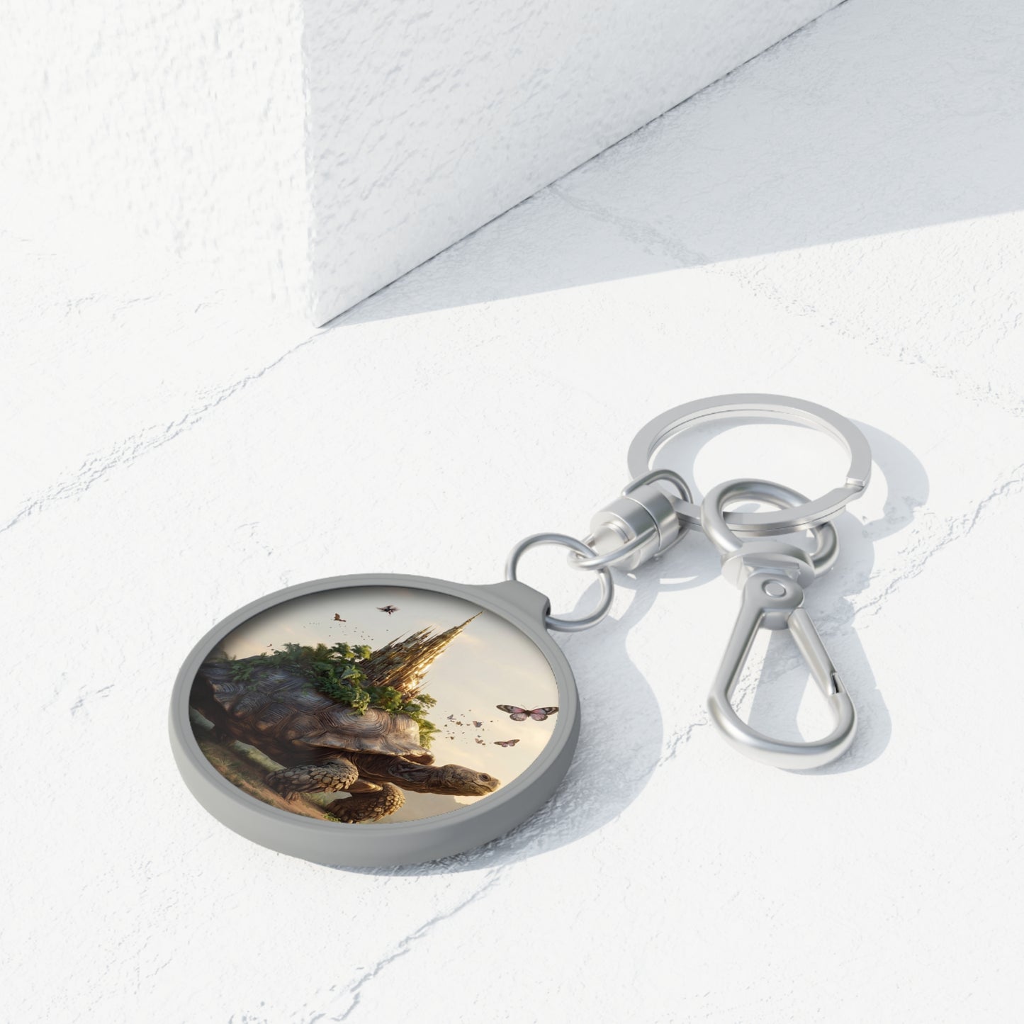 Castle Upon Turtle Keyring Tag – Sunlit Sanctuary of Wings