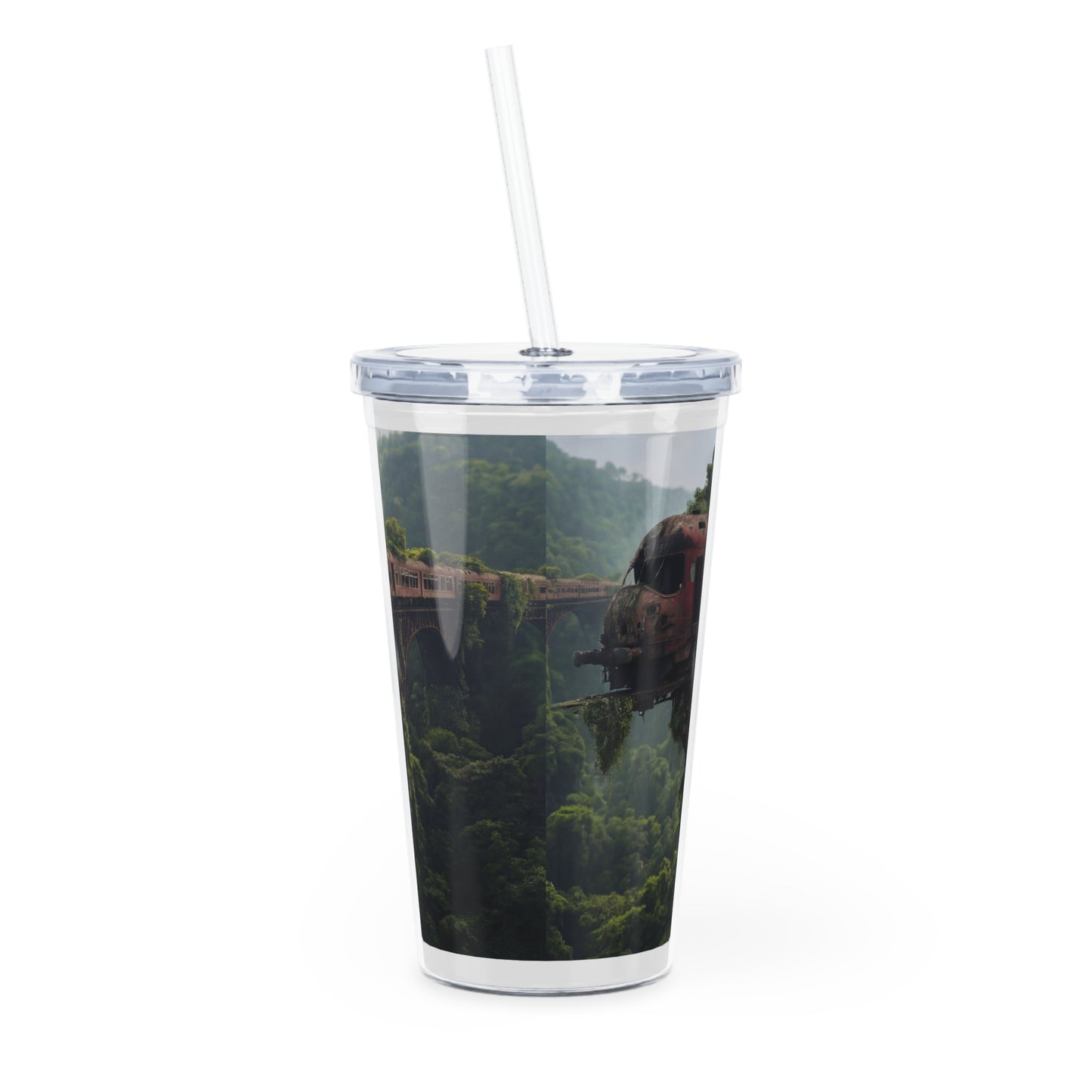Overgrown Train Bridge Tumbler with Straw – Where Nature Reclaims the Rails