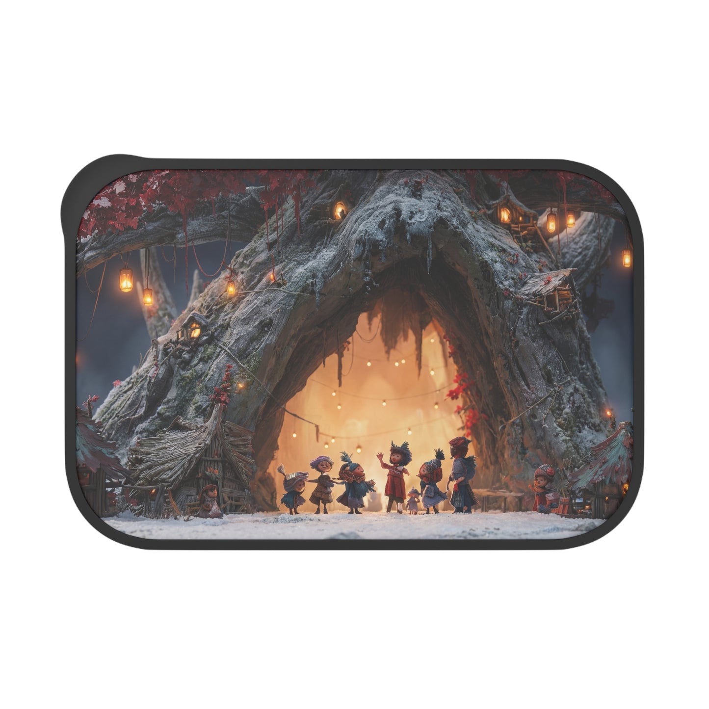Winter Treehouse Village PLA Bento Box with Band and Utensils – Snow-Dusted Folk Celebration