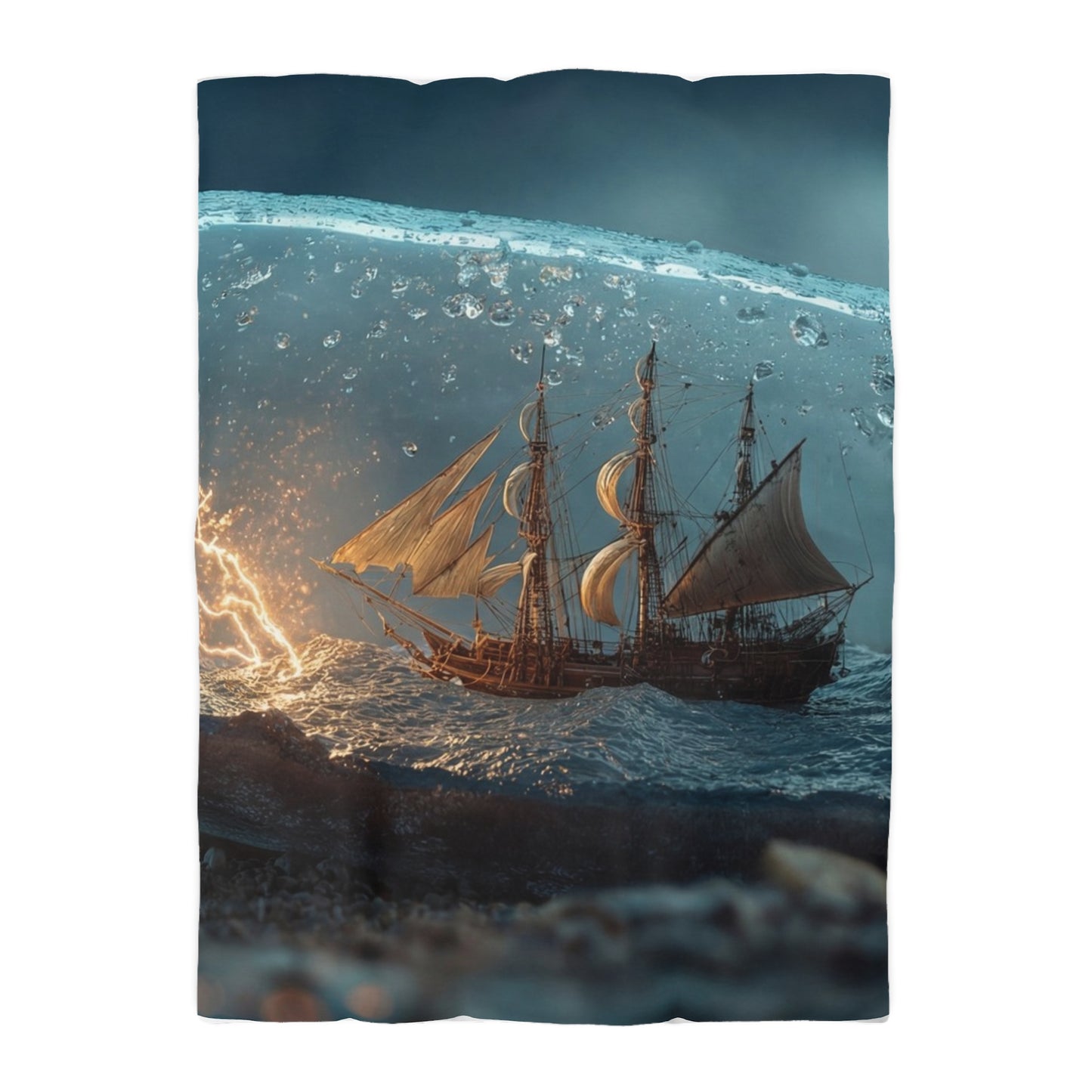 Storm-Sailed Ship in Bottle Microfiber Duvet Cover – Pocketed Ocean Dreamscape