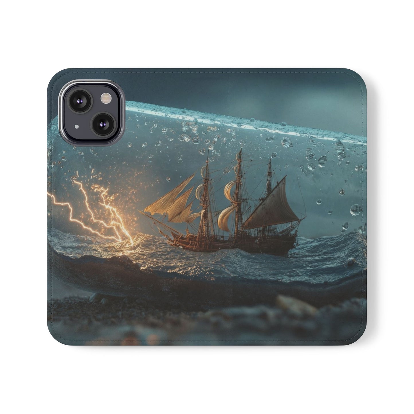 Storm-Struck Galleon Flip Cases – Lightning Inside Glass Bottle