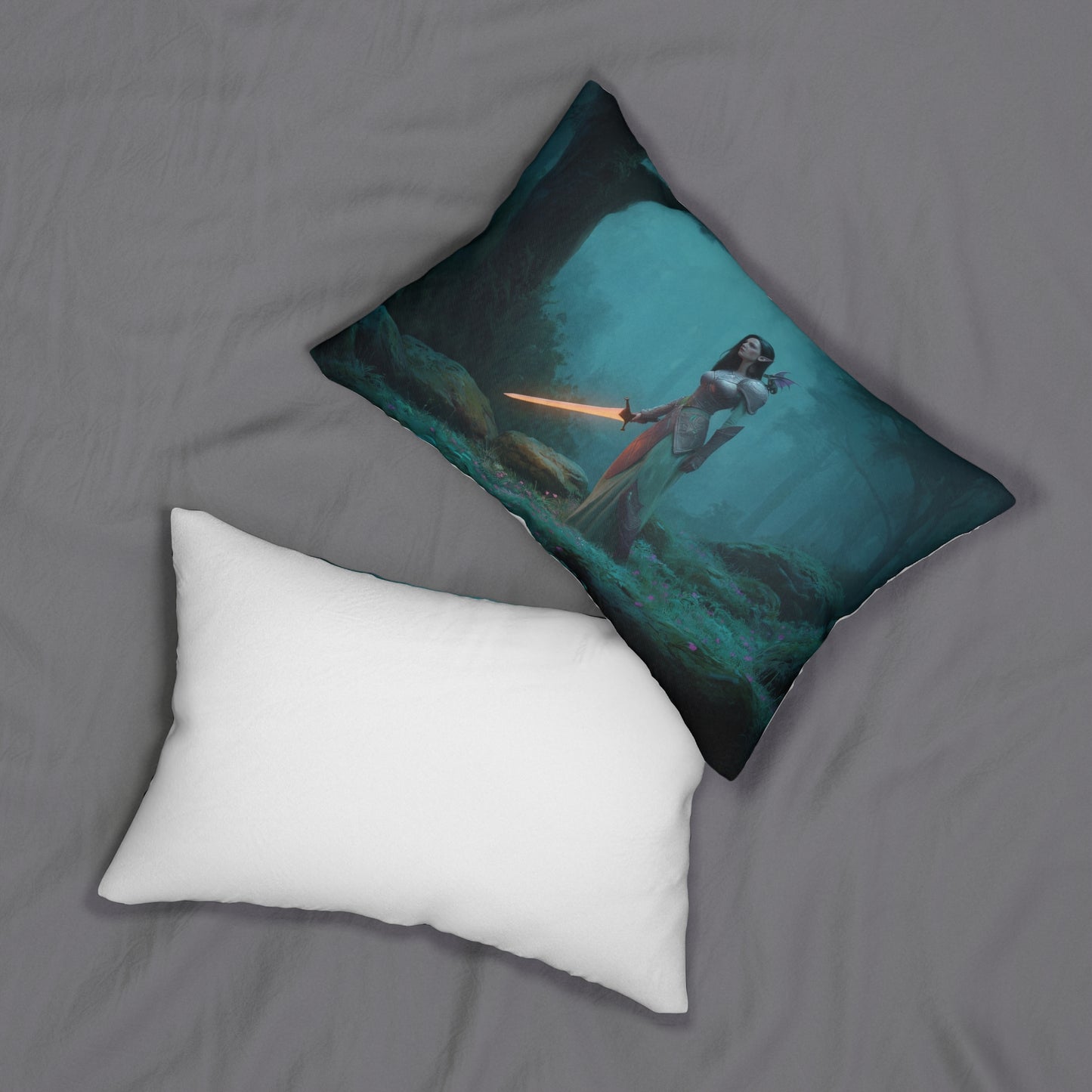 Elven Sentinel Spun Polyester Lumbar Pillow – Moonlit Forest Guardian