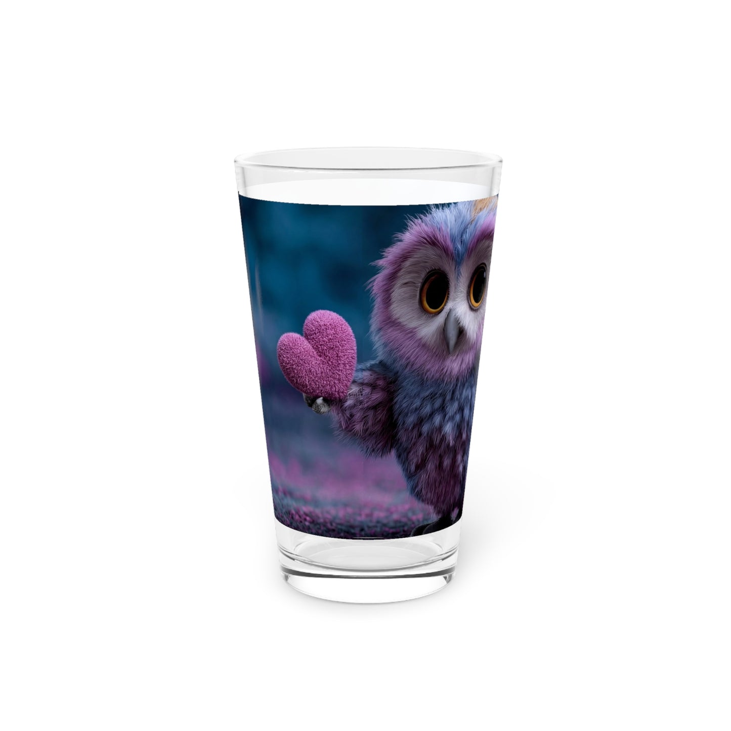 Velvet Owl with Heart Pint Glass, 16oz – Midnight Whimsy for Your Favorite Drink