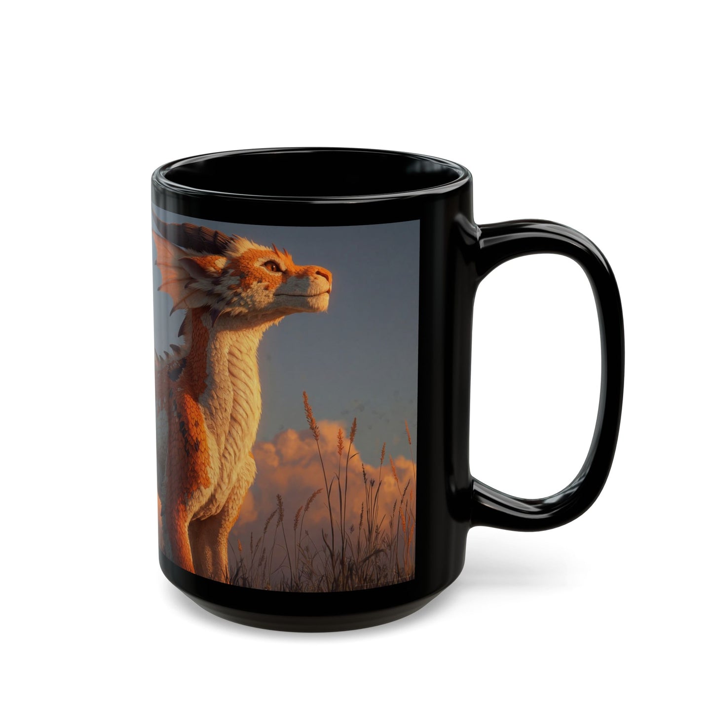 Sunset Sentinel Dragon Mug – Warm Ember Glow on a Quiet Meadow