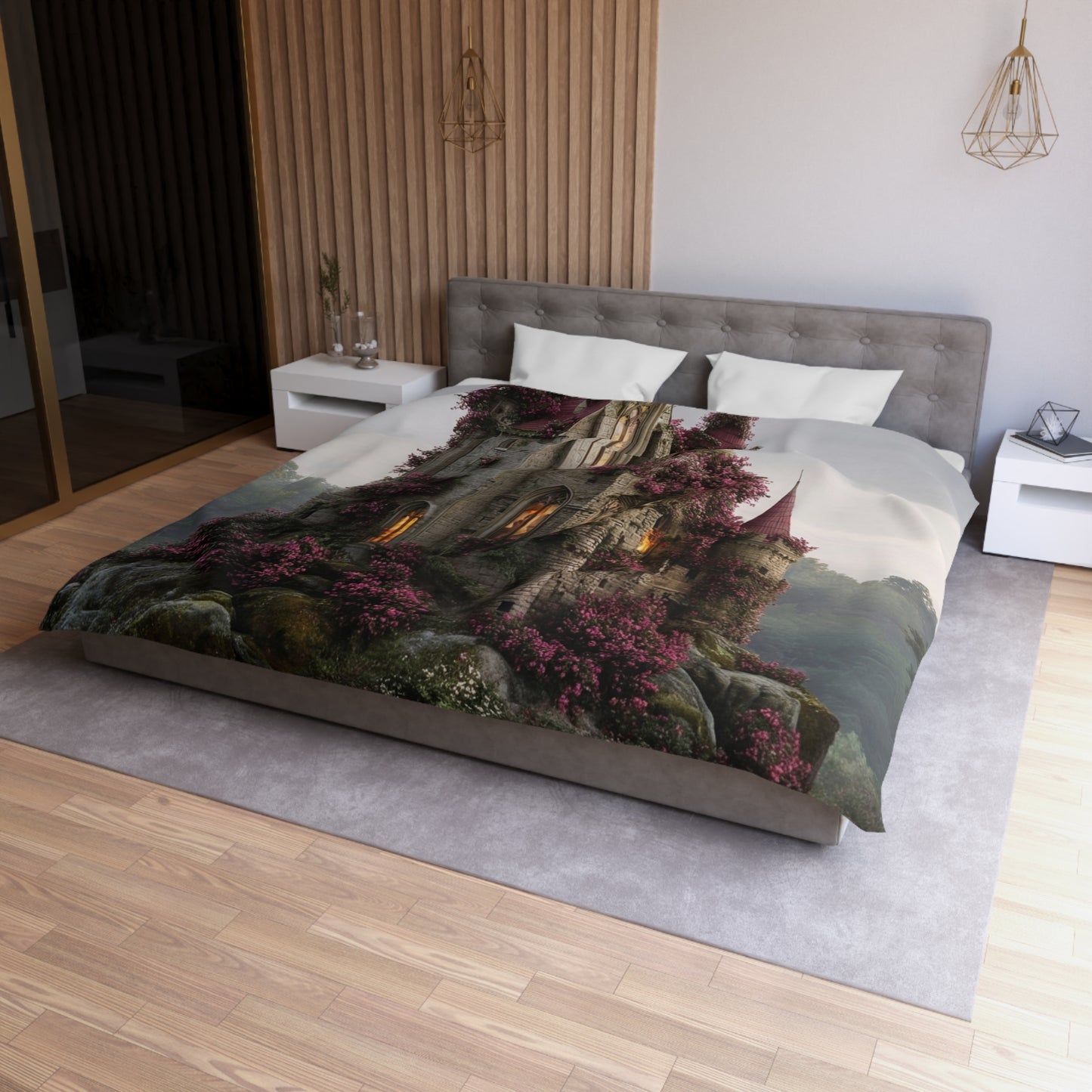 Rose-Covered Castle Microfiber Duvet Cover – Whispers of the Misty Vale