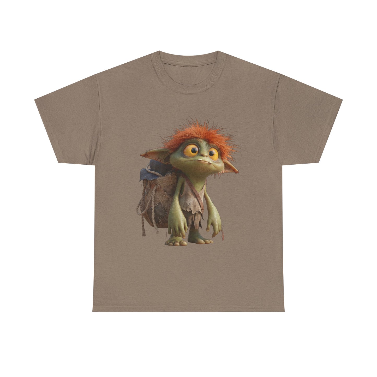 Mossy Gnome Unisex Heavy Cotton Tee – Rust-Haired Guardian with Satchel