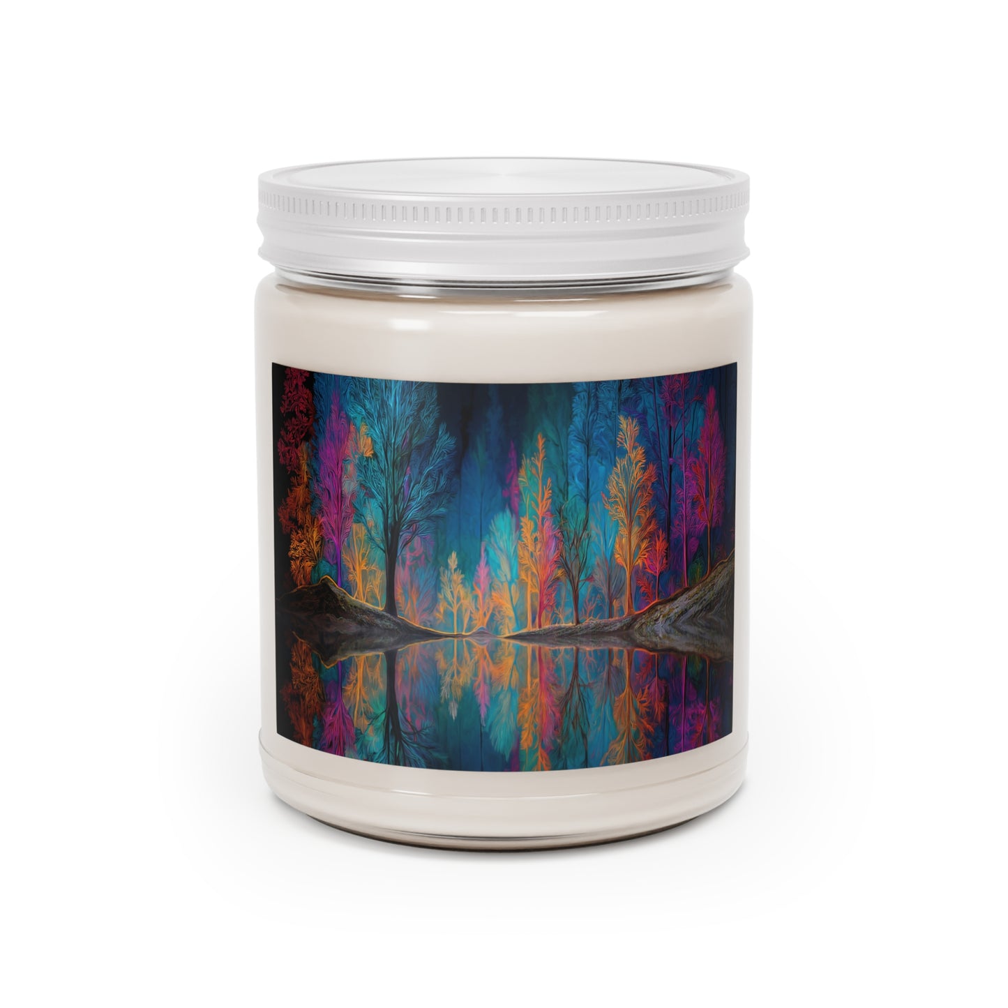 Chromatic Forest Reflection Scented Soy Candles with White Lid, 9oz – Liquid Night Rainbow