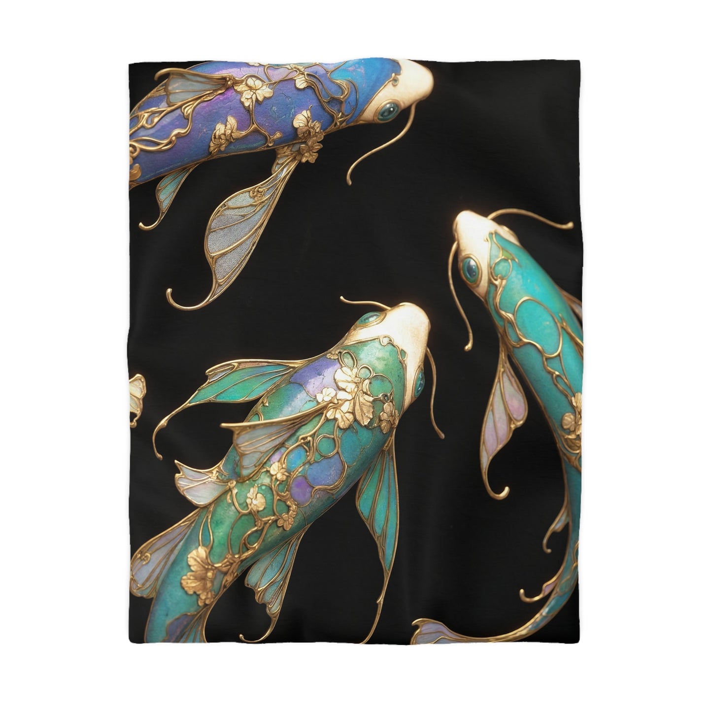Art Nouveau Koi Microfiber Duvet Cover – Liquid Light in Midnight Depths