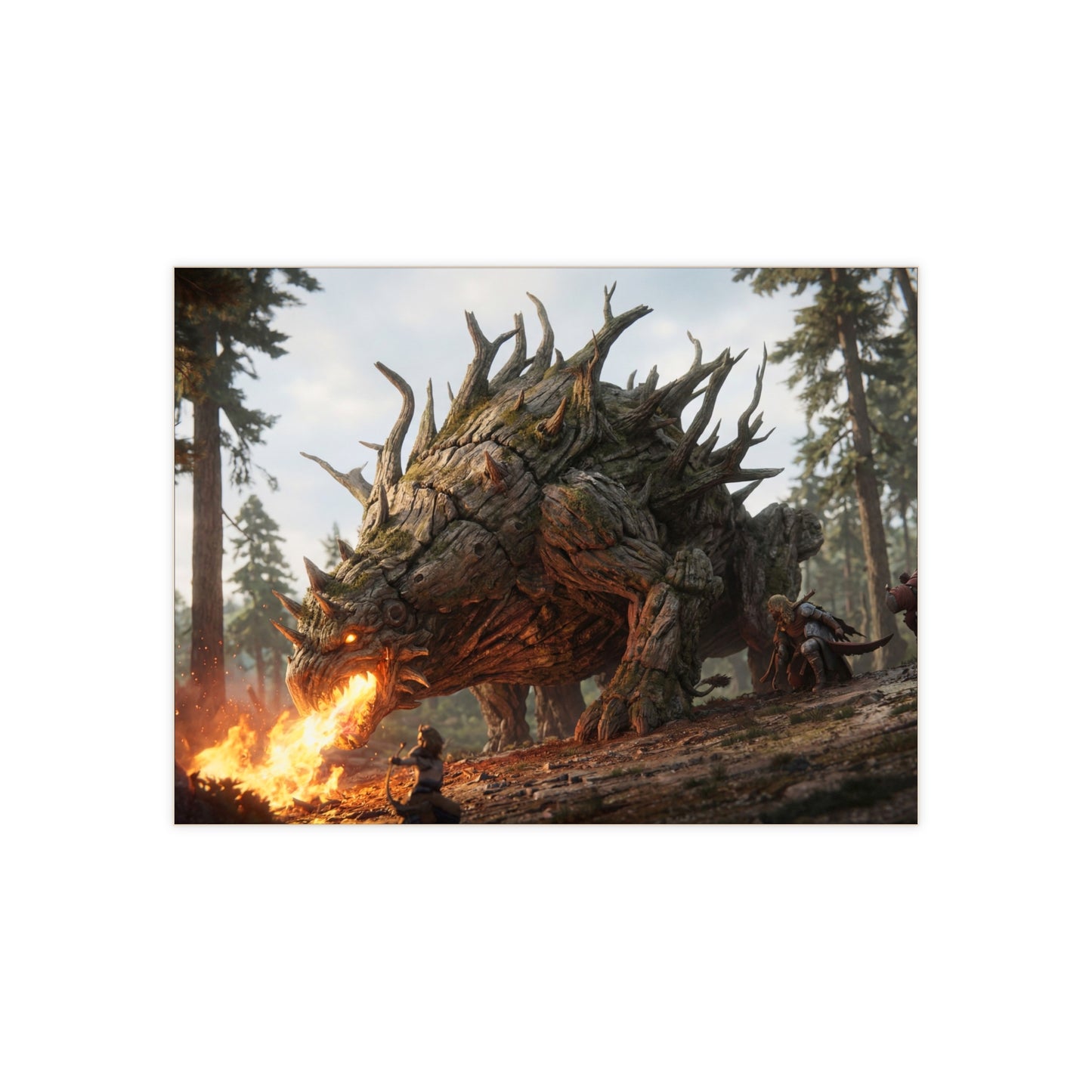 Ancient Forest Dragon Ceramic Photo Tile – Fire Breath in the Twilight Grove