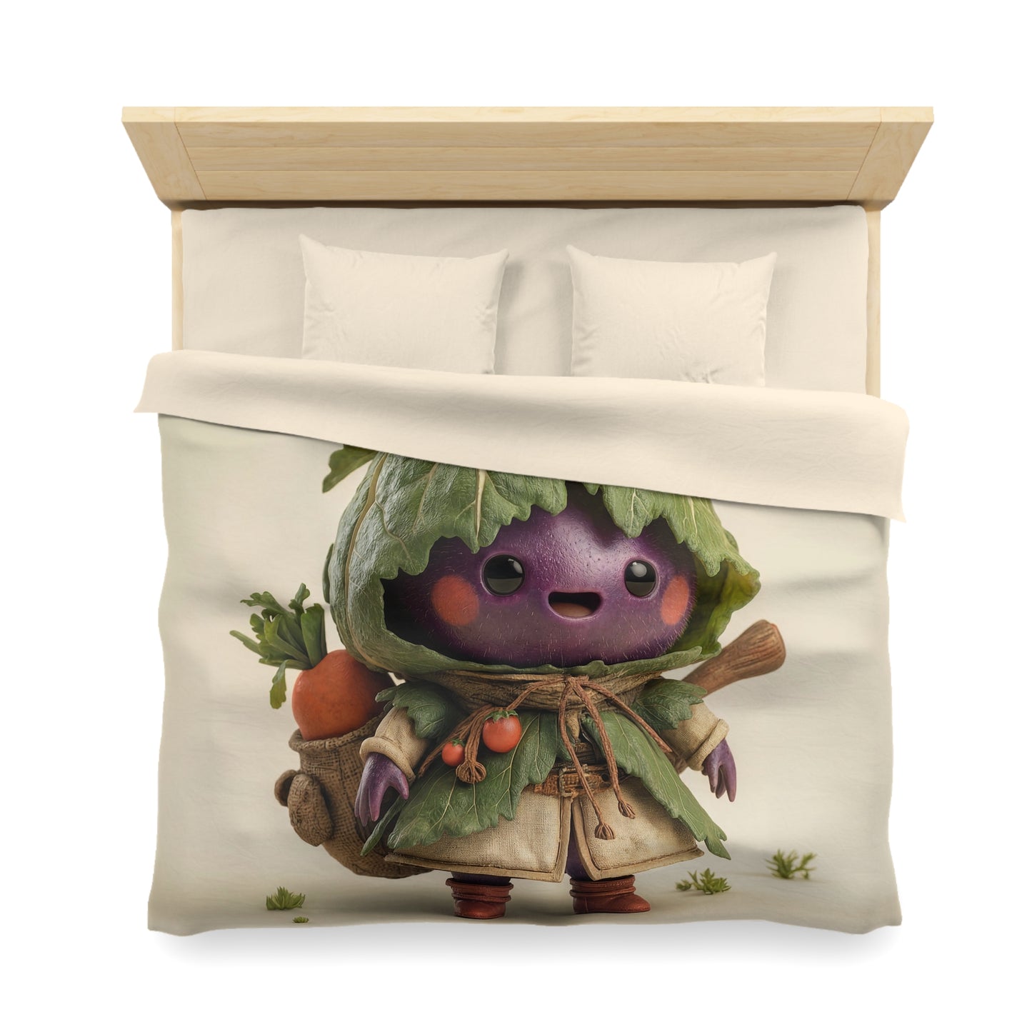 Purple Eggplant Guardian Microfiber Duvet Cover – Leaf-Crowned Harvest Scout