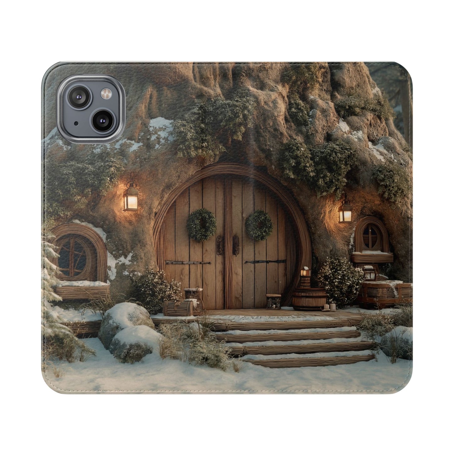 Hobbit Hole Flip Cases – Cozy Winter Doorway Scene