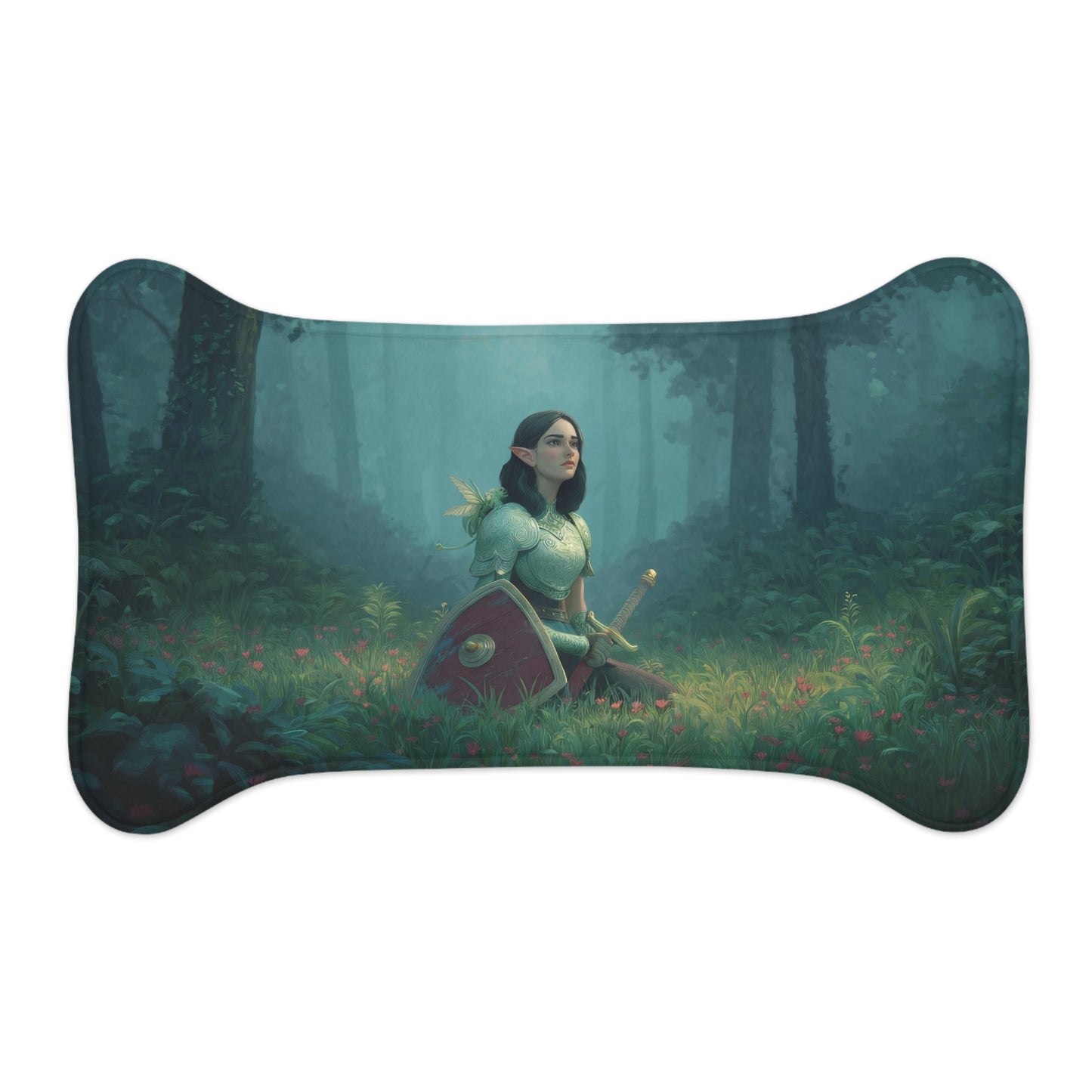 Forest Sentinels Pet Feeding Mats – Elven Guardian Resting Scene