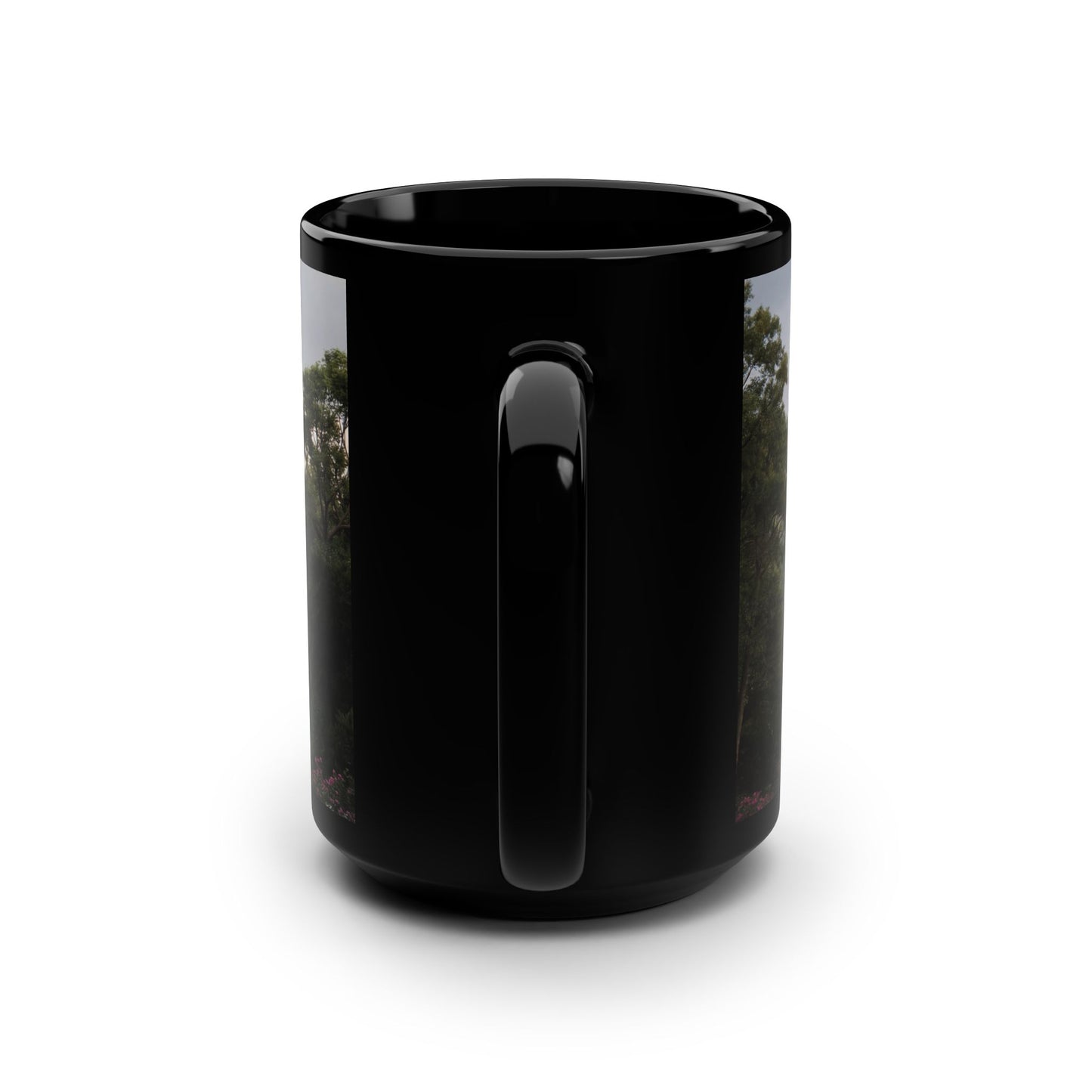 Rosestone Spire Black Mug, 15oz – Blushing Castle at Twilight