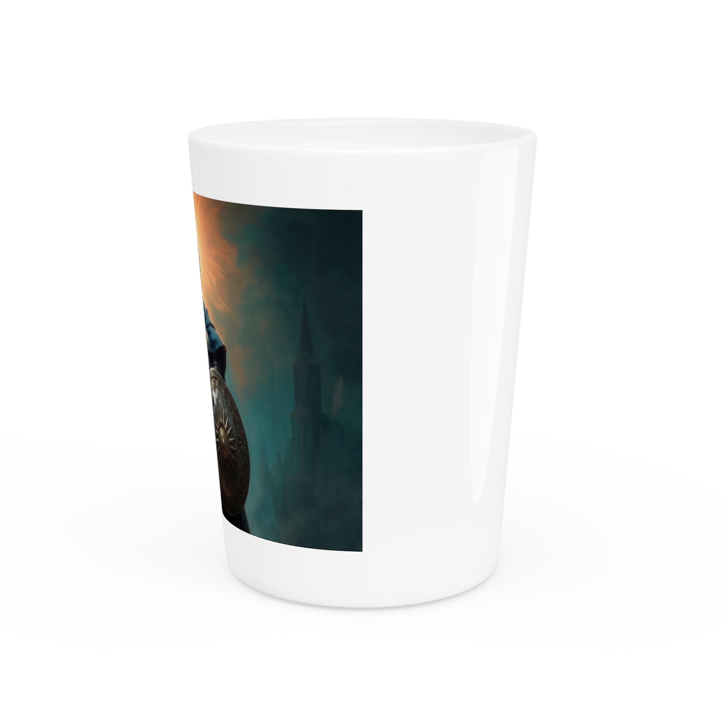 Dawn-Emblazoned Sentinel Shot Glass – Armor of the Rising Sun