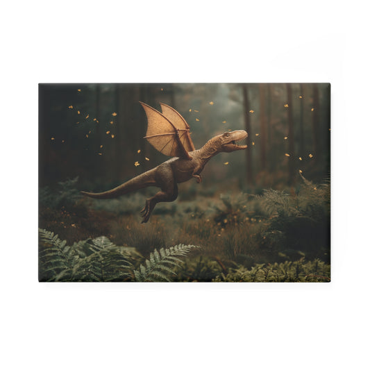 Pteranodon Soaring Through Ferns Button Magnet, Rectangle (1 & 10 pcs) – Sunlit Forest Flight