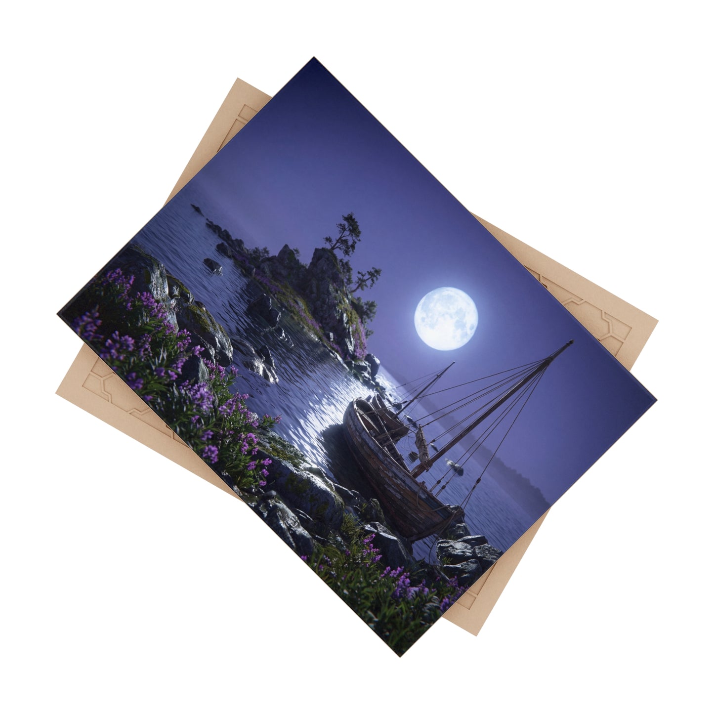 Moonlit Harbor Boats Ceramic Photo Tile – Whispering Waterscape at Dusk