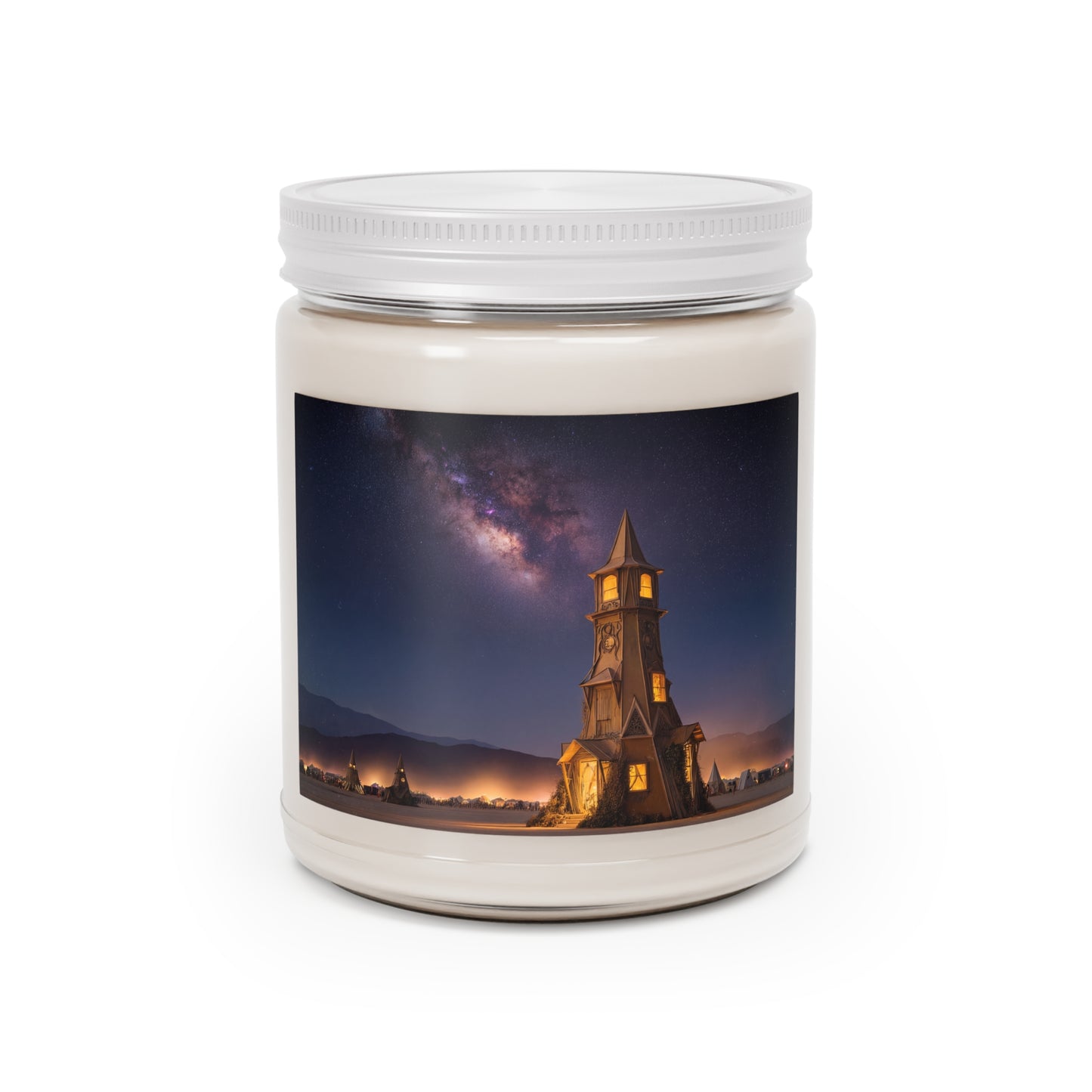 Milky Way Clock Tower Scented Soy Candles with White Lid, 9oz – A Desert Sanctuary Under Cosmic Skies