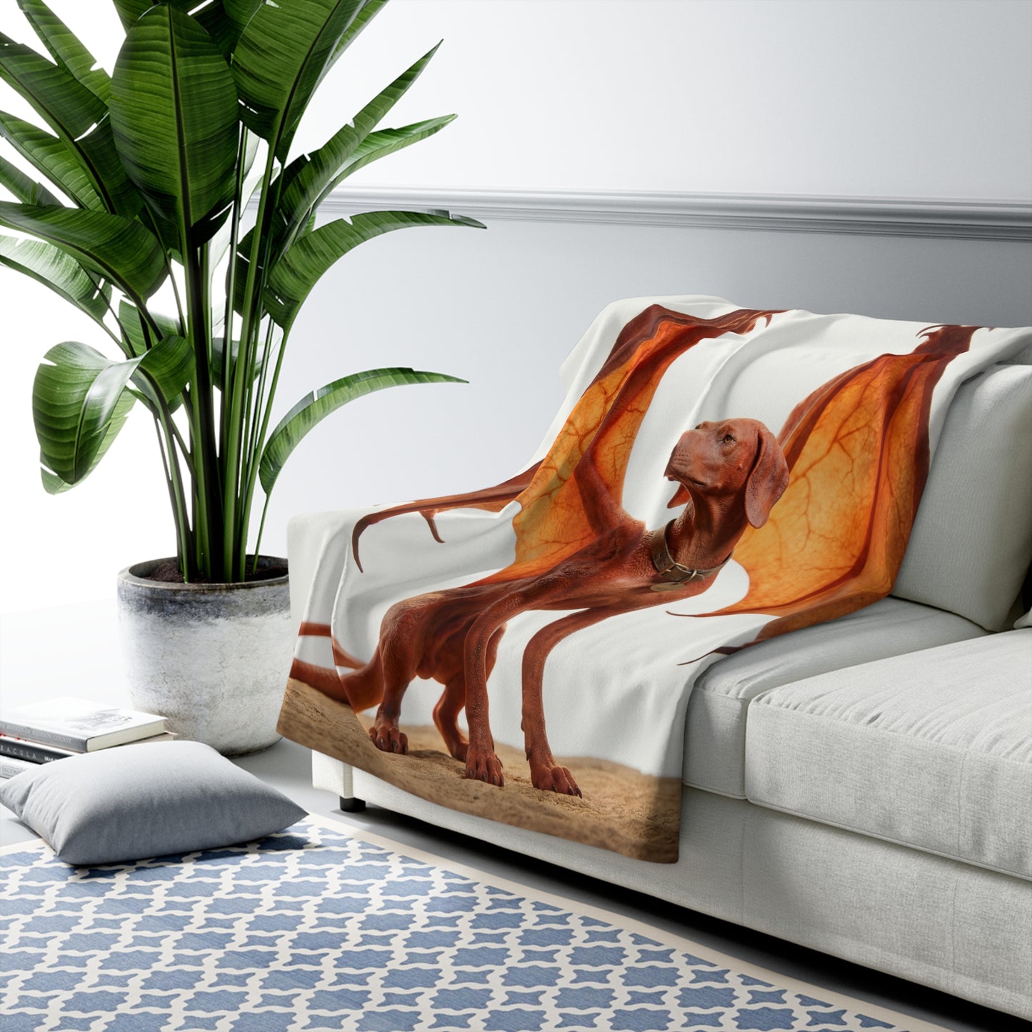 Winged Canine Sentinel Sherpa Fleece Blanket – Amber Glow in the Desert Light