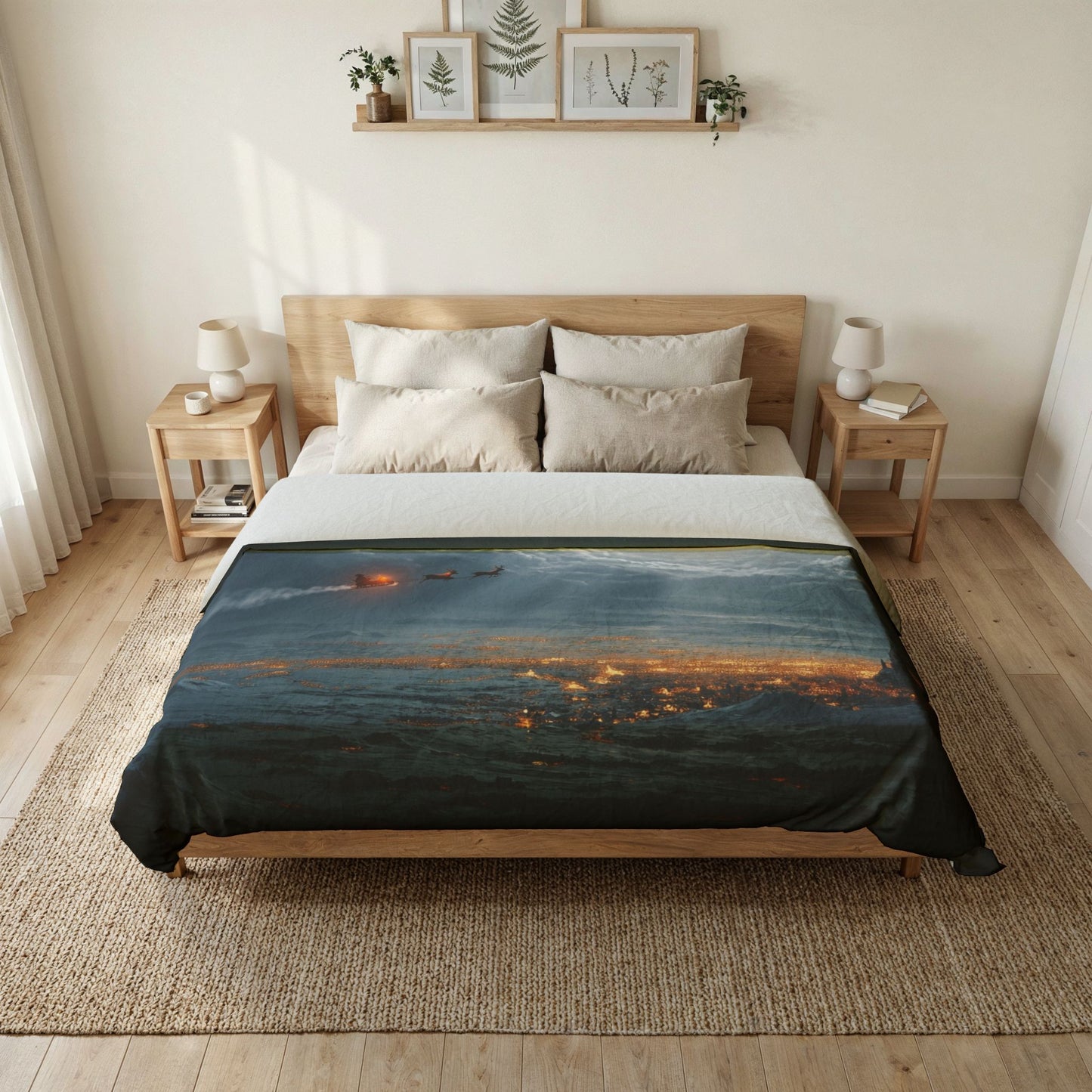Moonlit Sleigh Ride Cotton Duvet Cover – Frosty Cathedral Nightscape