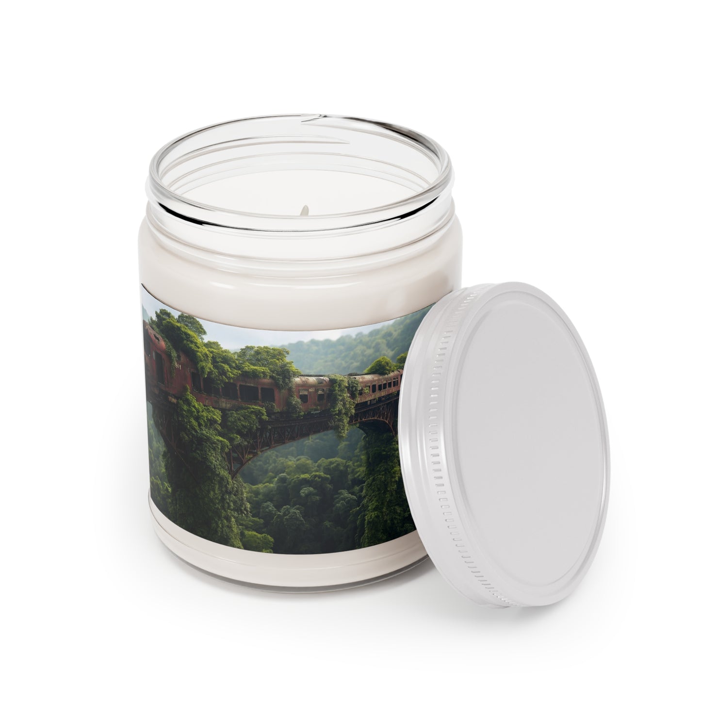 Overgrown Train Bridge Scented Soy Candles with White Lid, 9oz – Verdant Ruins of a Forgotten Journey